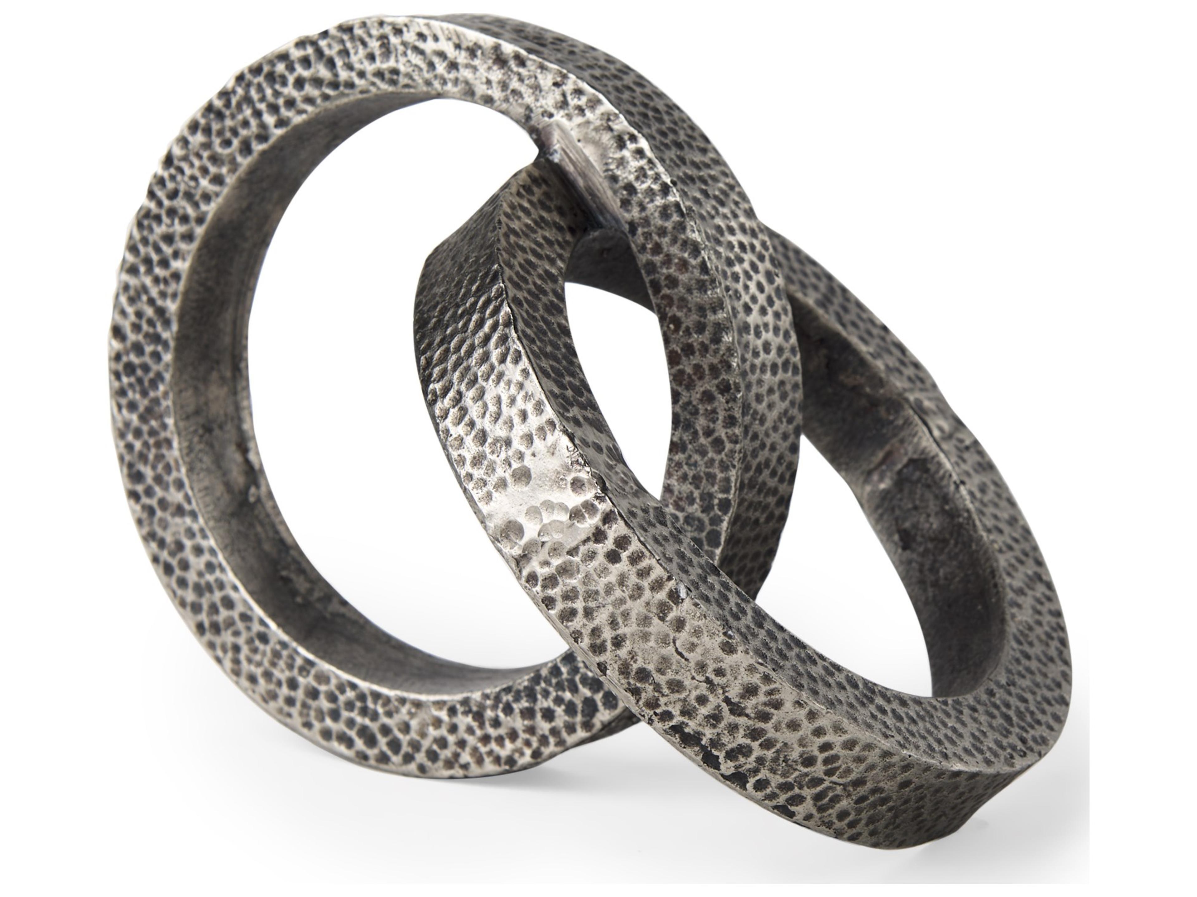 Rafiki Two Blackened Silver Hammered Finish Metal Conjoined Circles