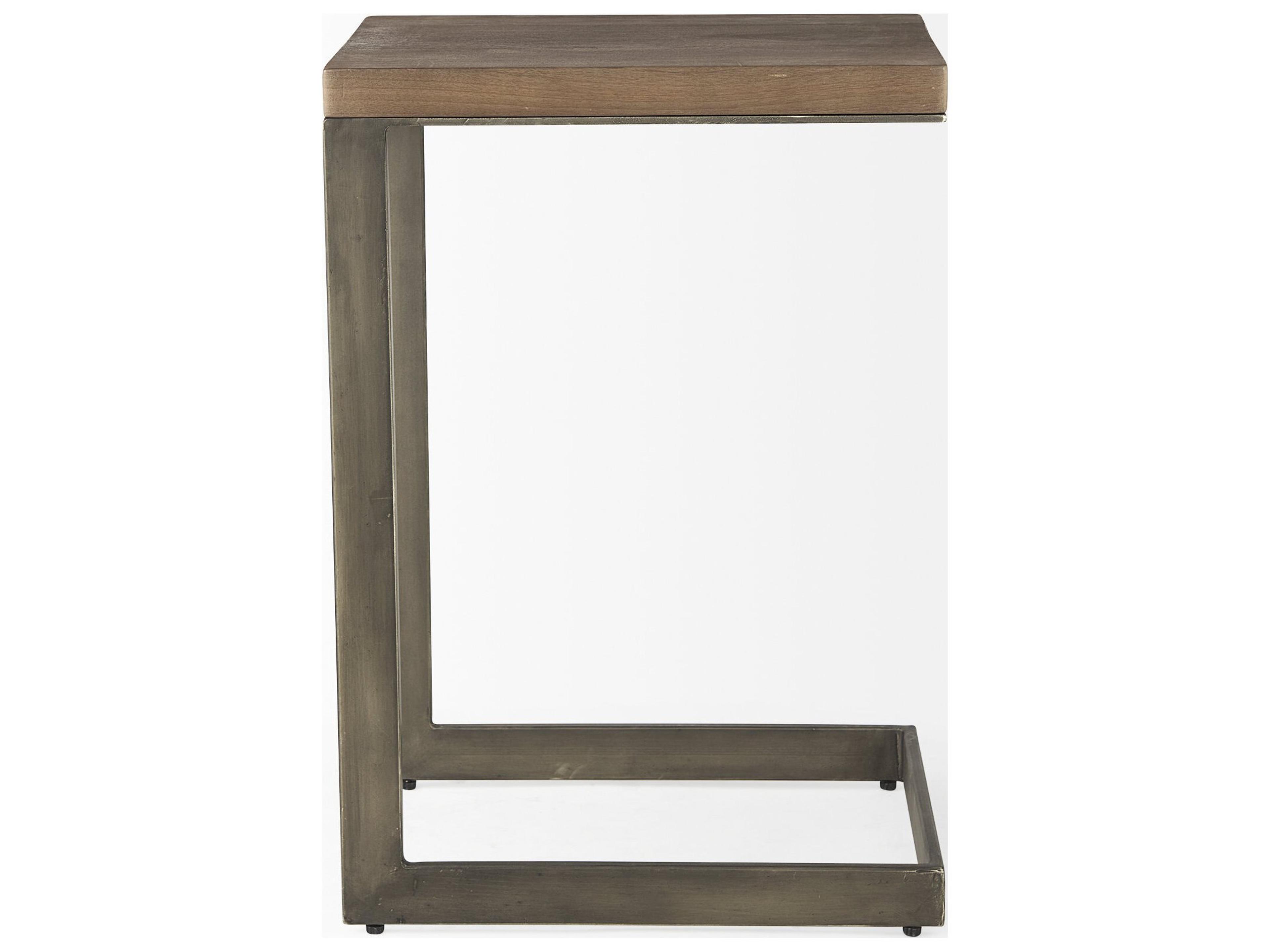 Mercana Faye 14L x 18W x 26H Medium Brown Wood W/ Antique Nickel Finished Metal Base C Side Table
