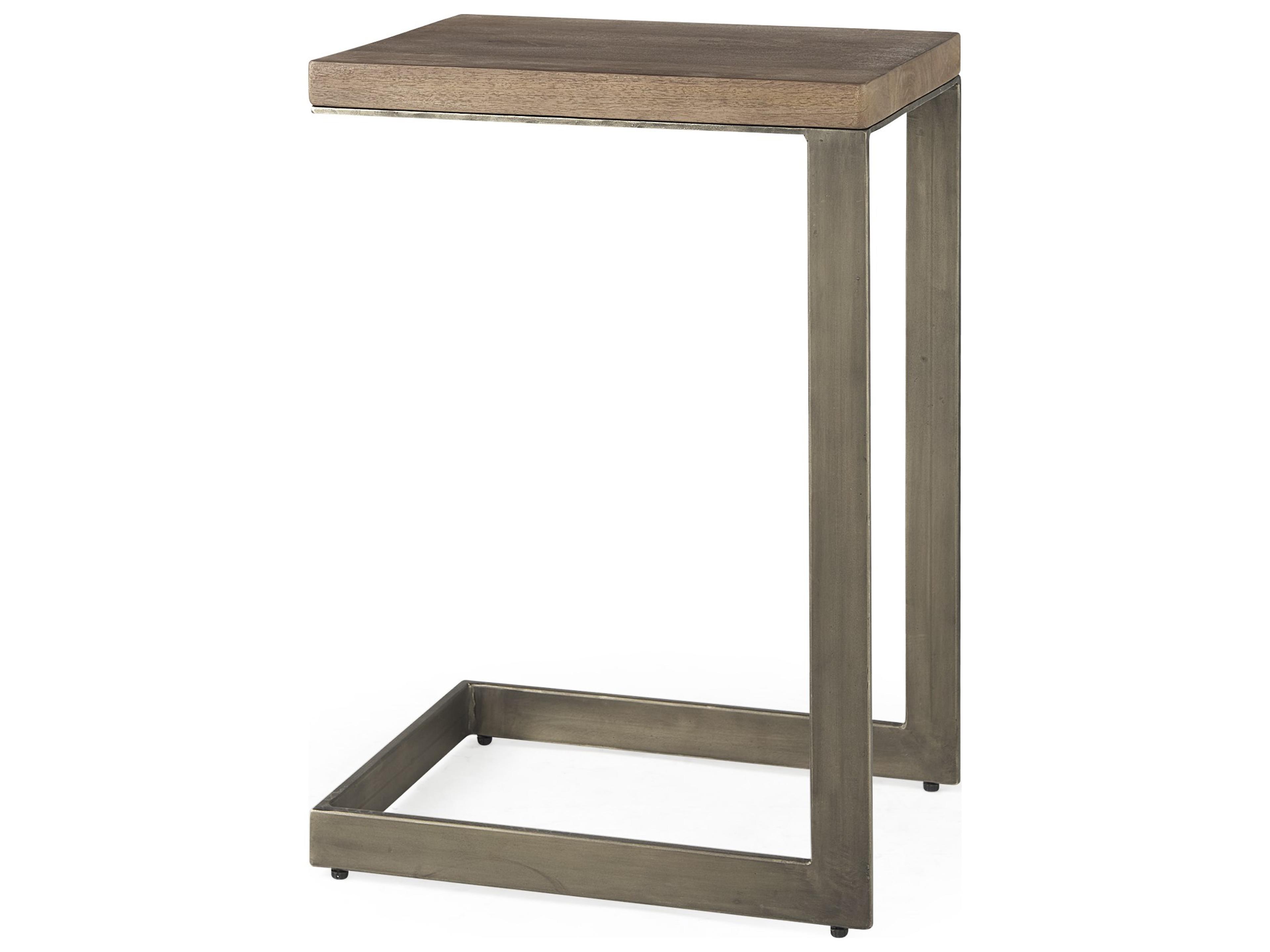 Faye 14L x 18W x 26H Medium Brown Wood W/ Antique Nickel Finished Metal Base C Side Table