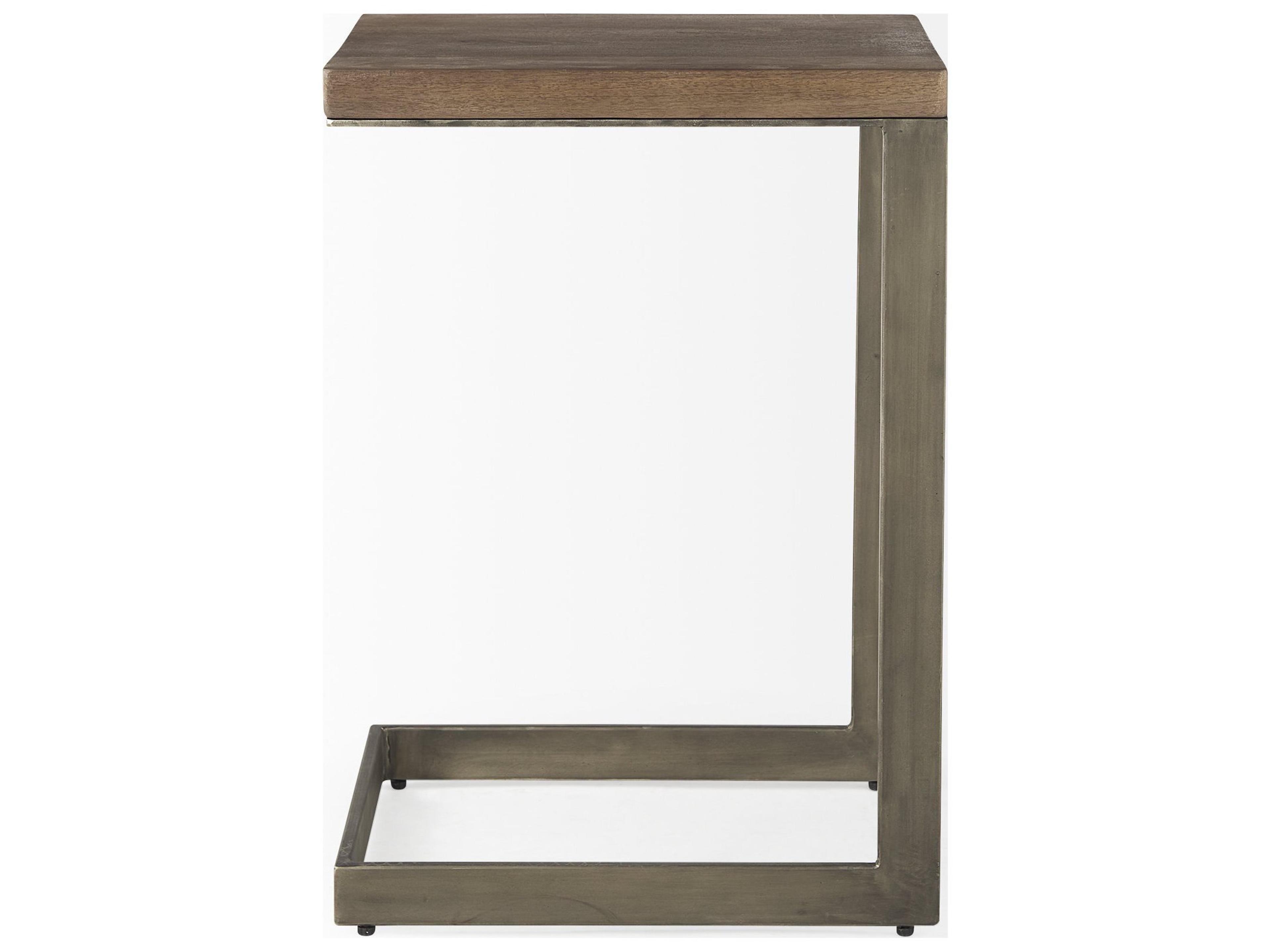 Mercana Faye 14L x 18W x 26H Medium Brown Wood W/ Antique Nickel Finished Metal Base C Side Table