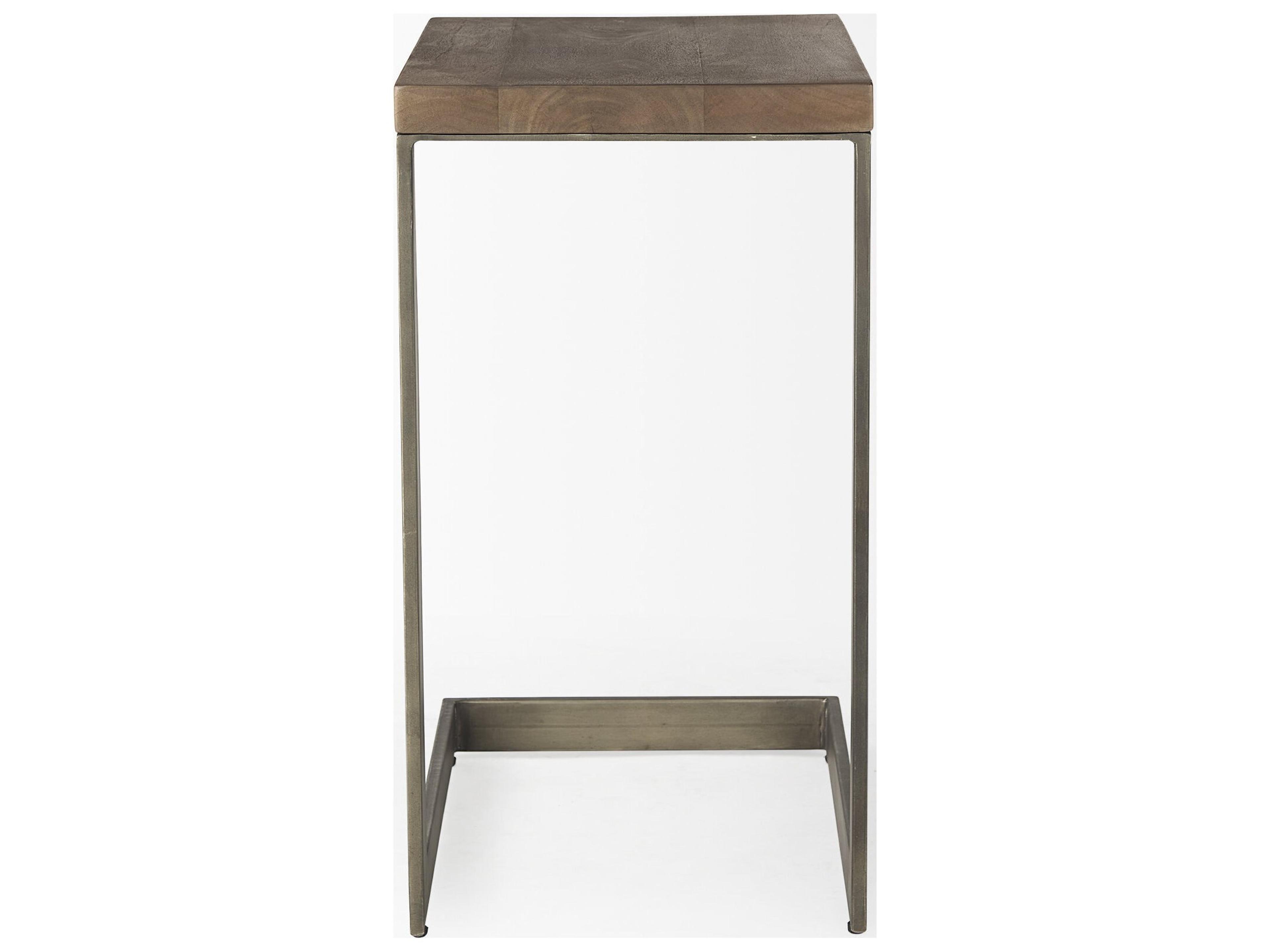 Mercana Faye 14L x 18W x 26H Medium Brown Wood W/ Antique Nickel Finished Metal Base C Side Table