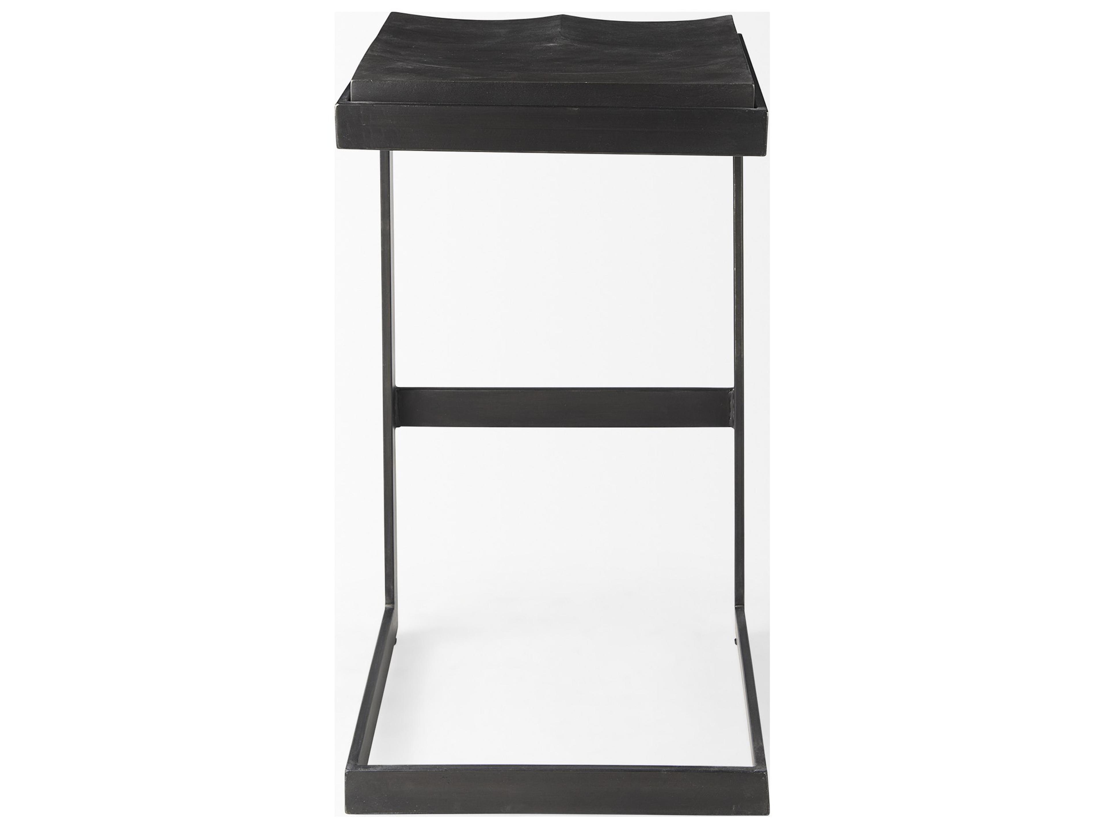 Mercana Kiran 17L x 17W x 30H Black Wood W/ Black Metal Base C-Shape Bar Stool