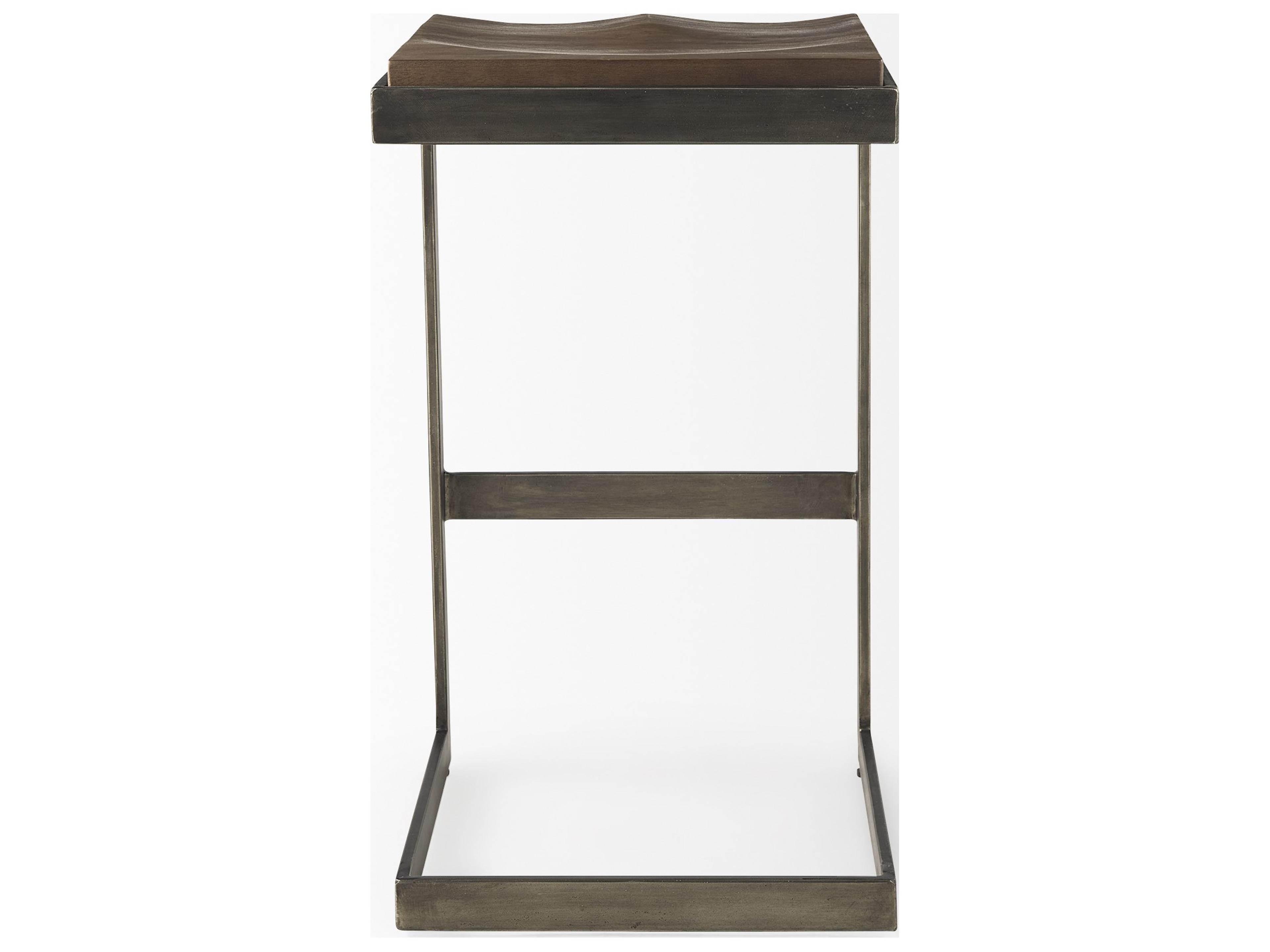 Mercana Kiran 17L x 17W x 30H Medium Brown Wood W/ Antique Nickel Finished Metal Frame Bar Stool