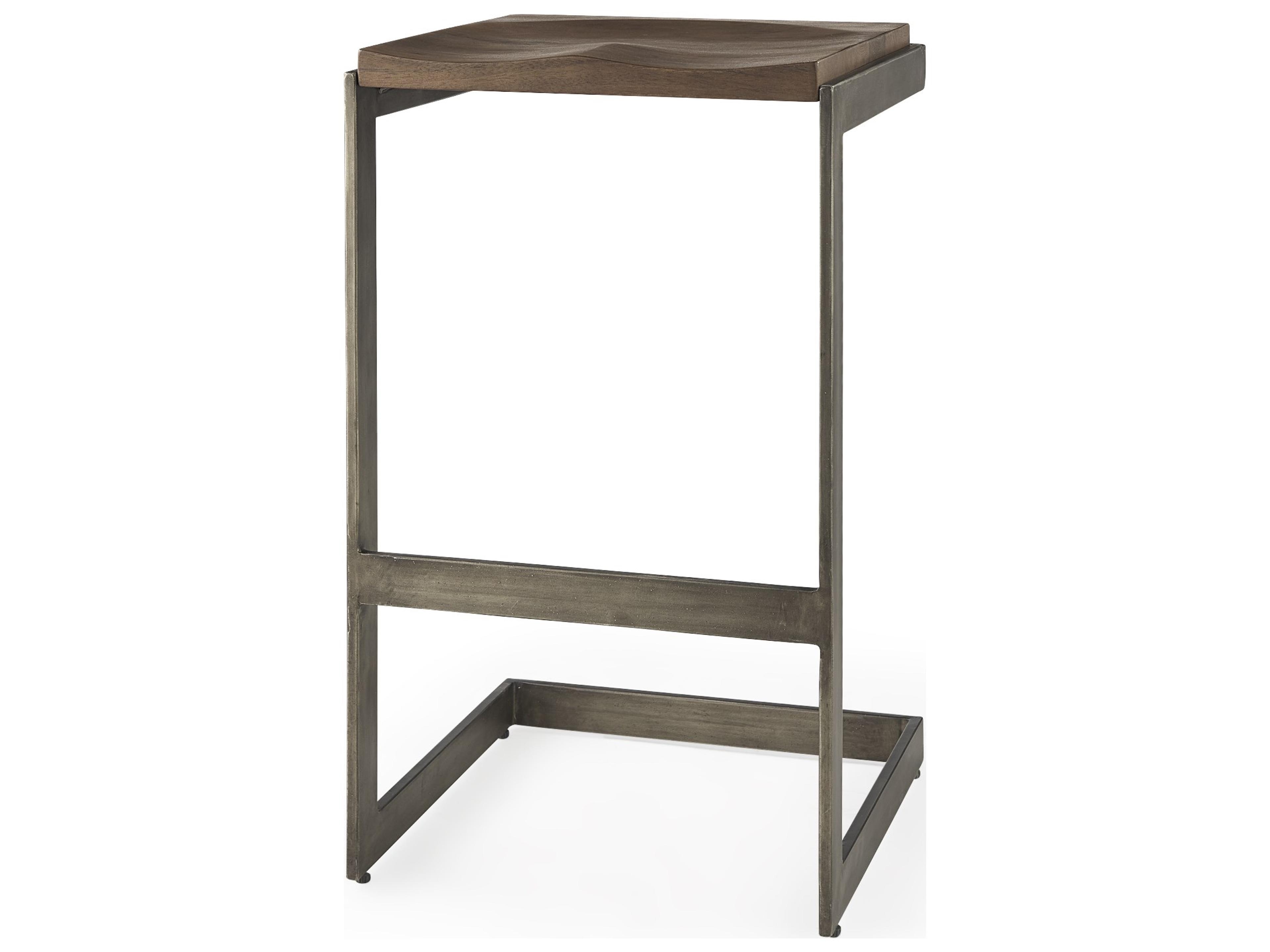 Kiran 17L x 17W x 30H Medium Brown Wood W/ Antique Nickel Finished Metal Frame Bar Stool