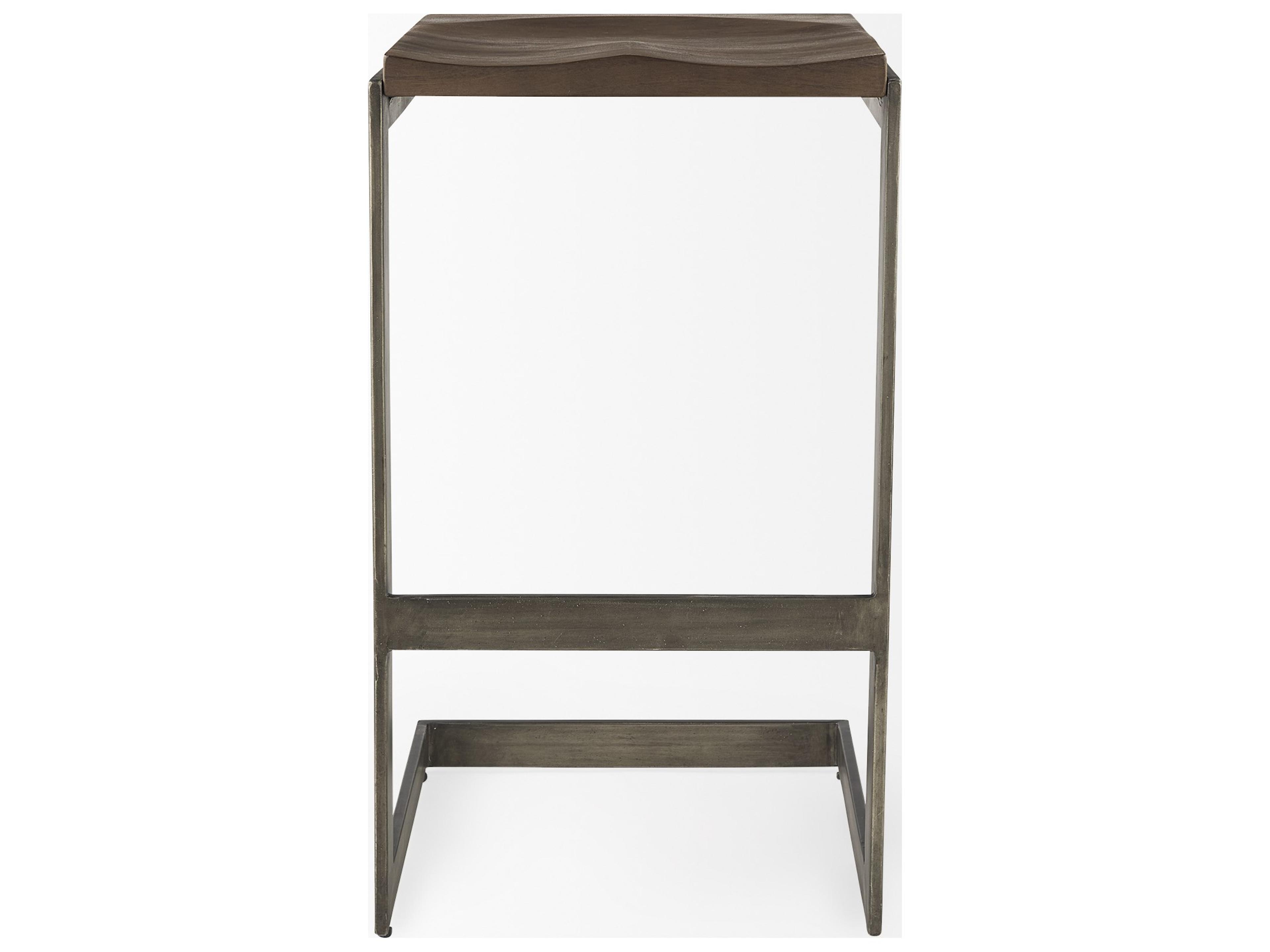 Mercana Kiran 17L x 17W x 30H Medium Brown Wood W/ Antique Nickel Finished Metal Frame Bar Stool