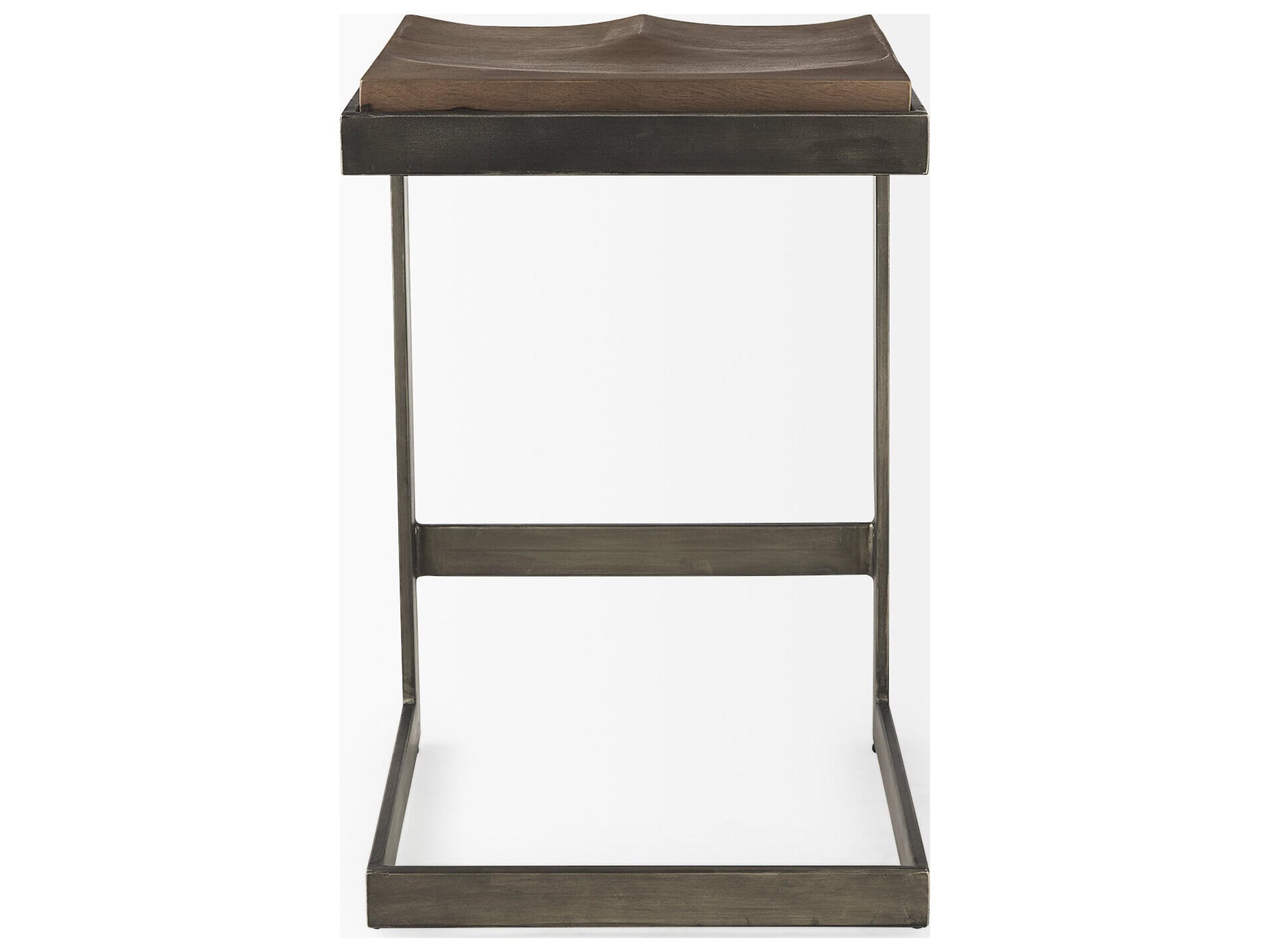 Mercana Kiran 17L x 17W x 26H Medium Brown Wood W/ Antique Nickel Finished Metal Frame Counter Stool