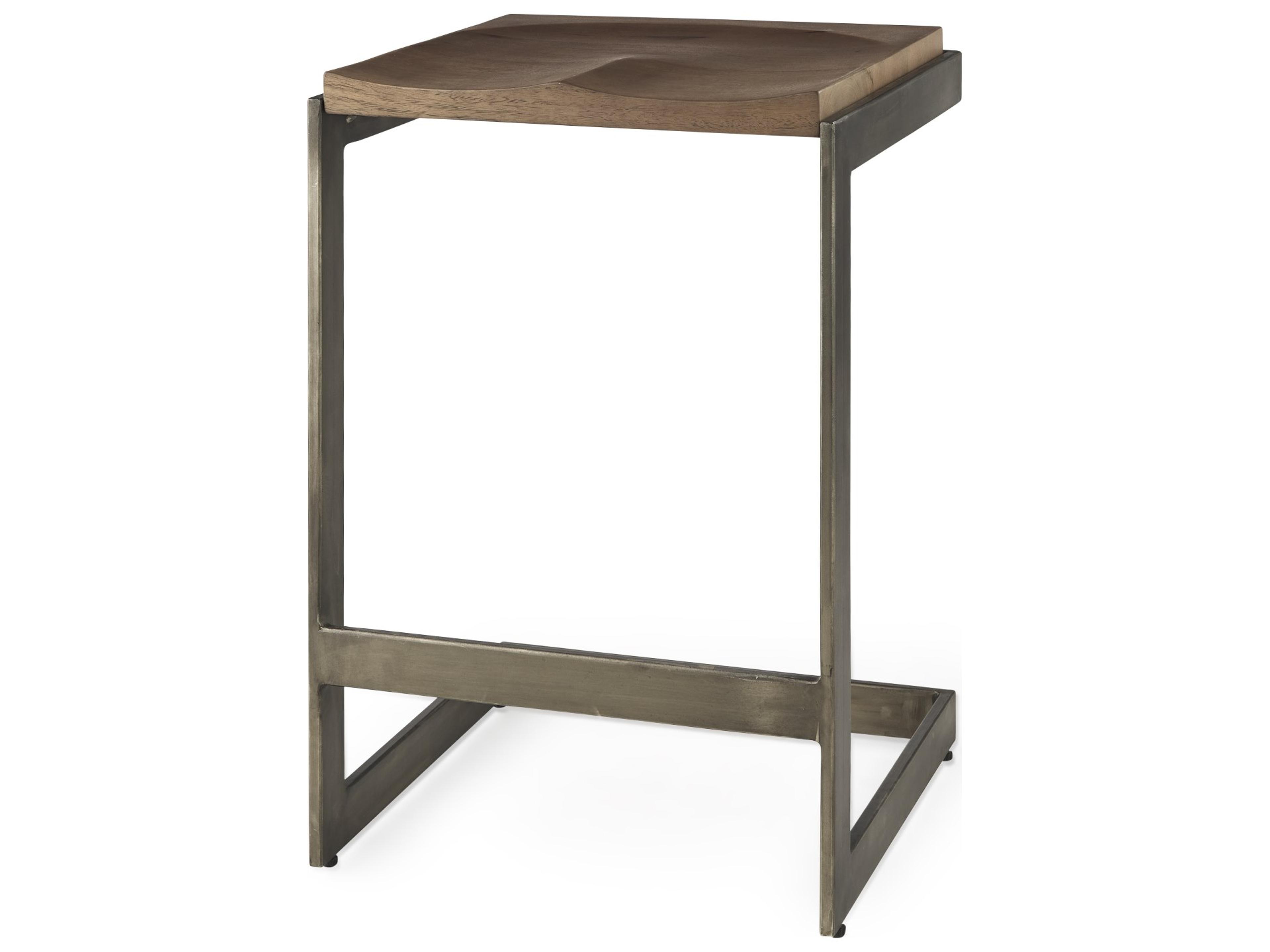 Kiran 17L x 17W x 26H Medium Brown Wood W/ Antique Nickel Finished Metal Frame Counter Stool