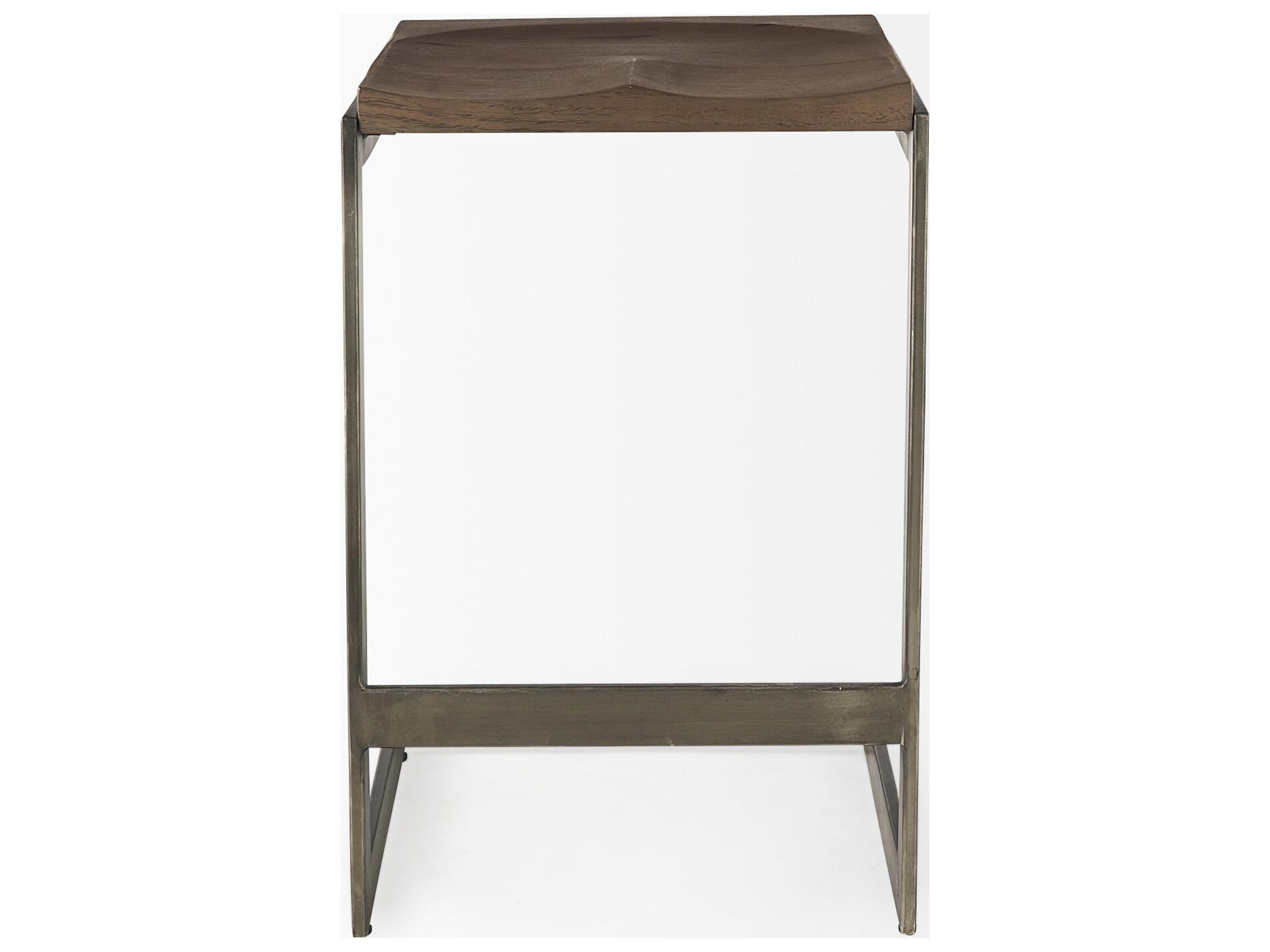 Mercana Kiran 17L x 17W x 26H Medium Brown Wood W/ Antique Nickel Finished Metal Frame Counter Stool