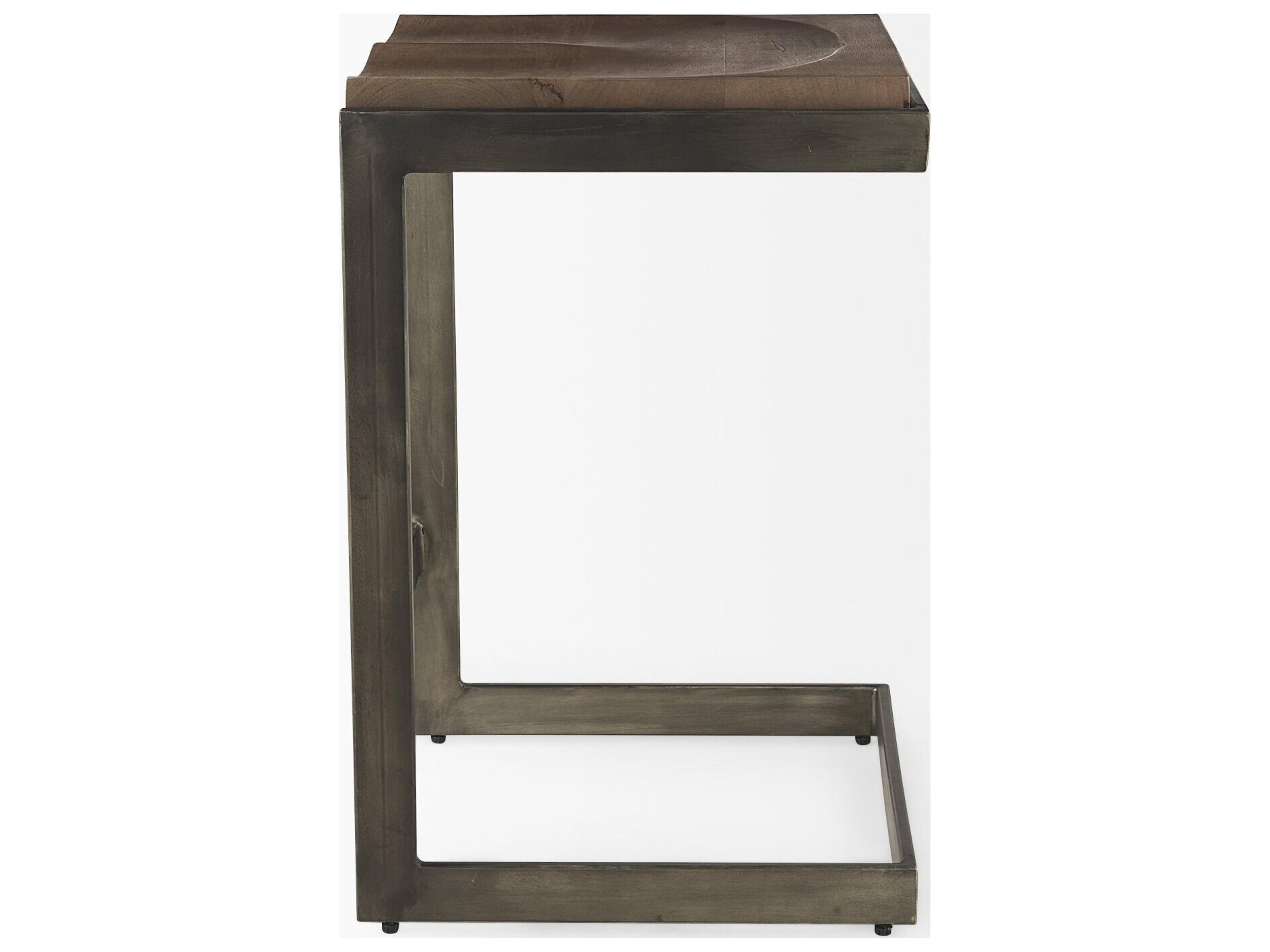 Mercana Kiran 17L x 17W x 26H Medium Brown Wood W/ Antique Nickel Finished Metal Frame Counter Stool