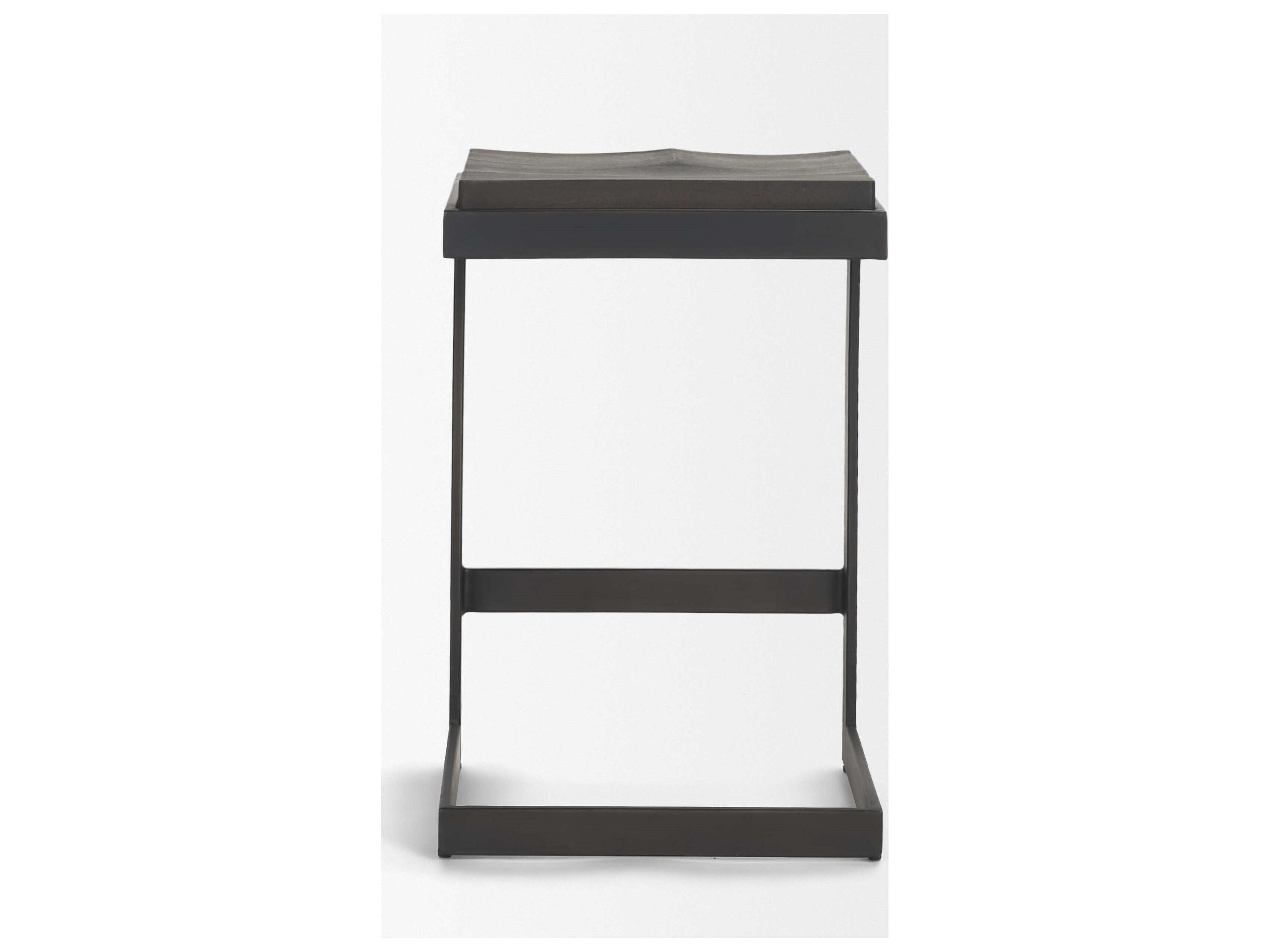 Mercana Kiran 17L x 17W x 26H Black Wood W/ Black Metal Base C-Shape Counter Stool