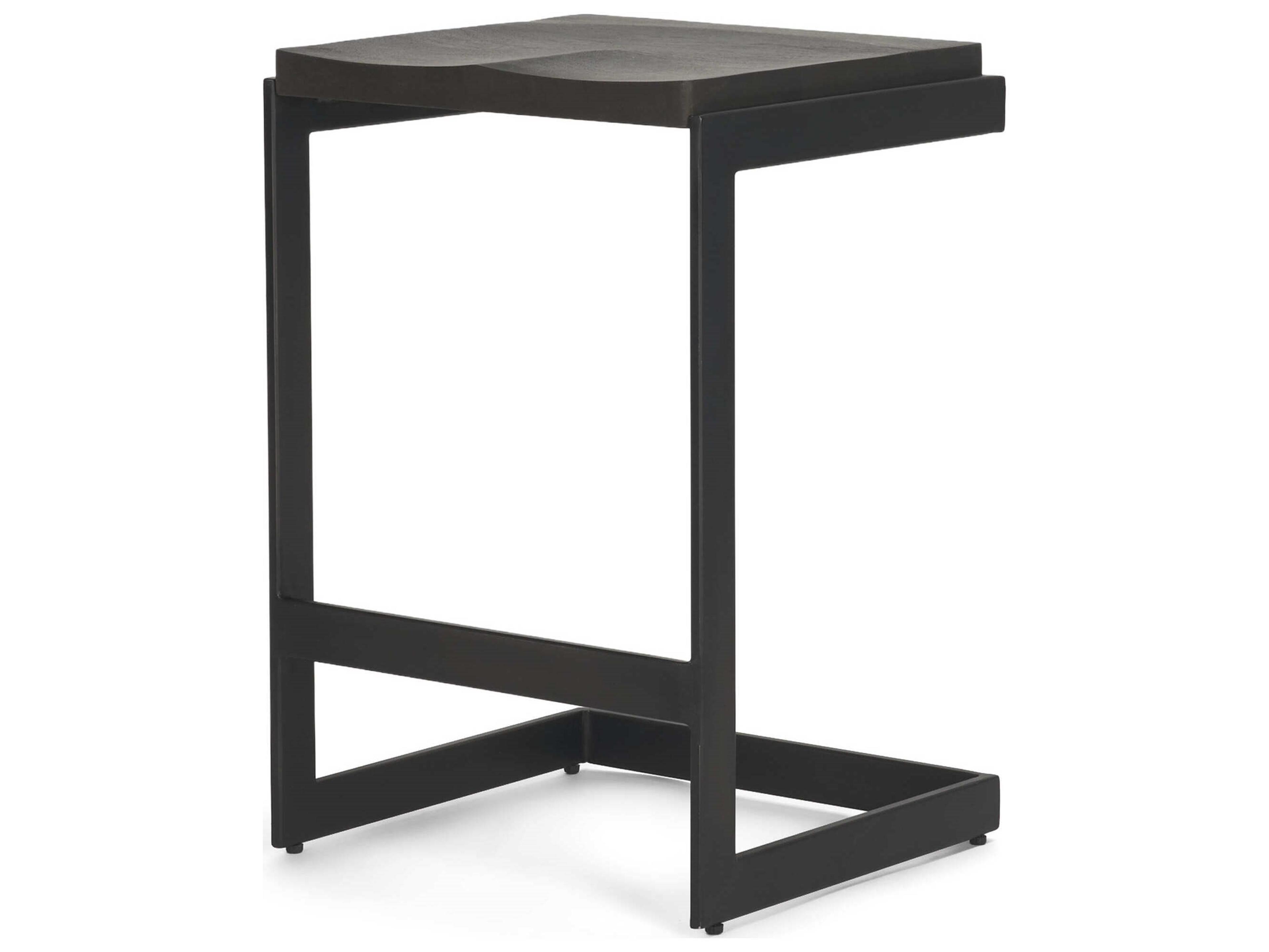 Kiran 17L x 17W x 26H Black Wood W/ Black Metal Base C-Shape Counter Stool