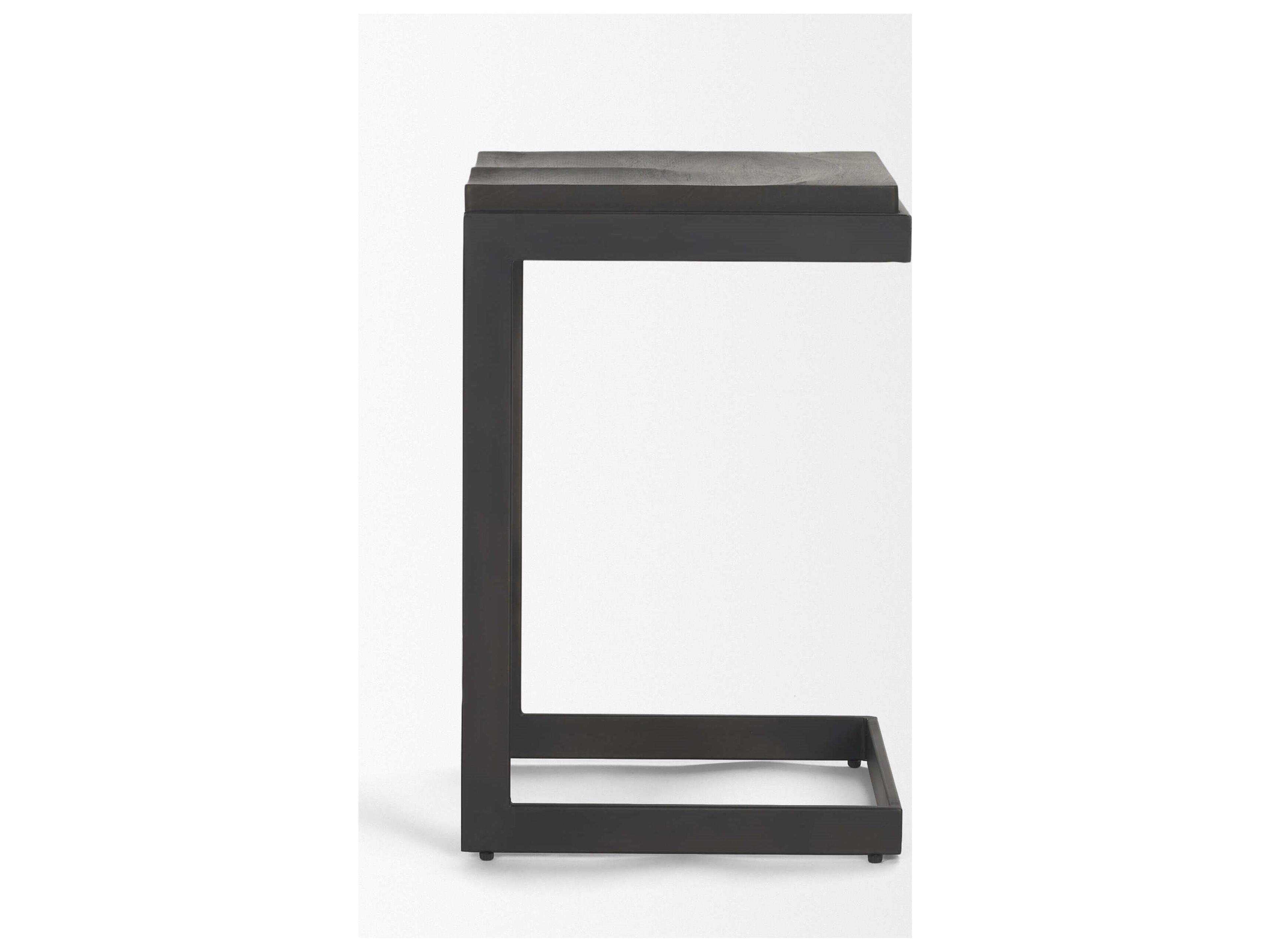 Mercana Kiran 17L x 17W x 26H Black Wood W/ Black Metal Base C-Shape Counter Stool