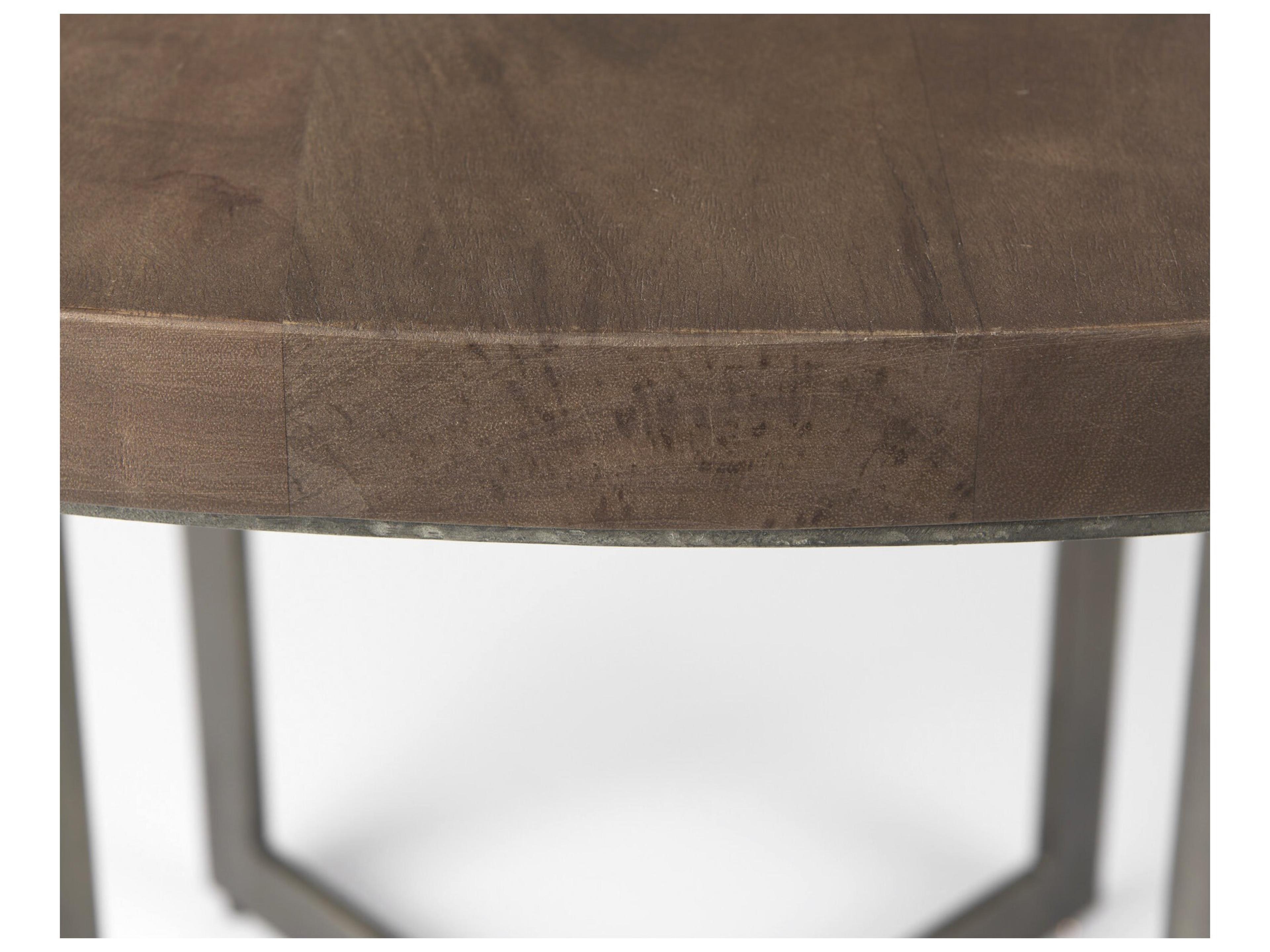 Mercana Faye I 48L x 48W x 30H Medium Brown Wood W/Antique Nickel Metal Base Round Dining Table