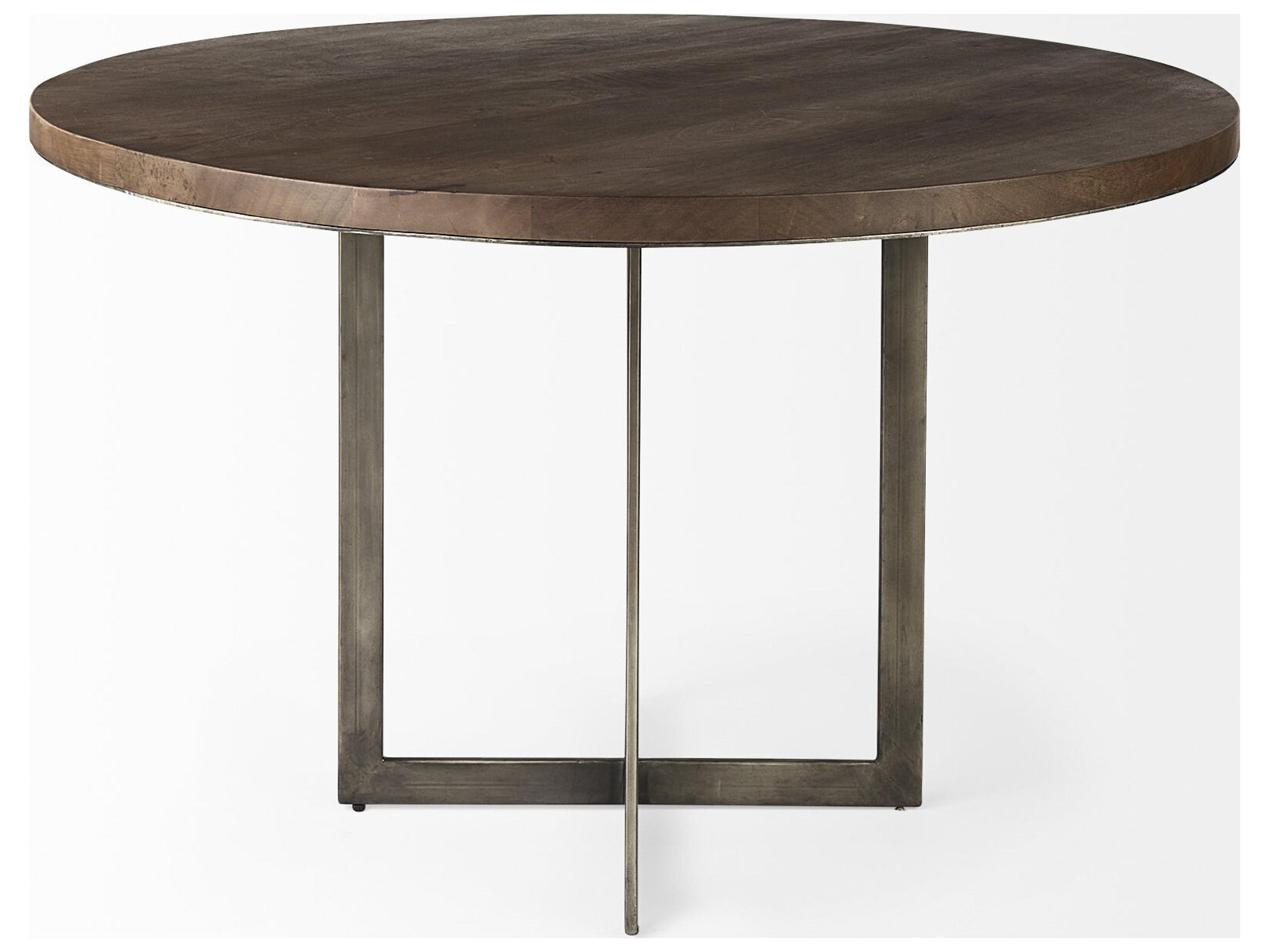 Mercana Faye I 48L x 48W x 30H Medium Brown Wood W/Antique Nickel Metal Base Round Dining Table