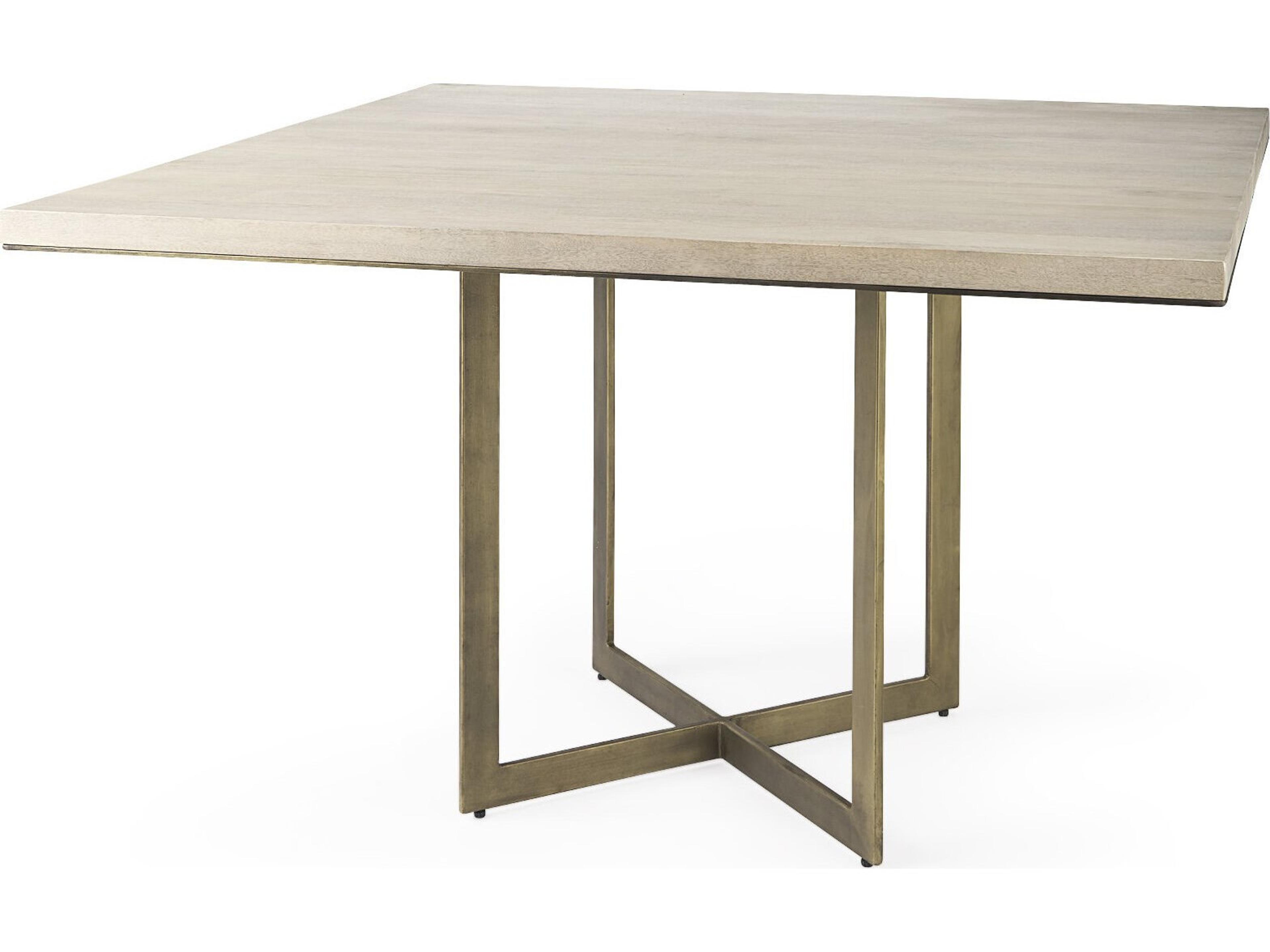 Faye I 48L x 48W x 30H Beige Finished Wood W/Gold Metal Base Square Dining Table