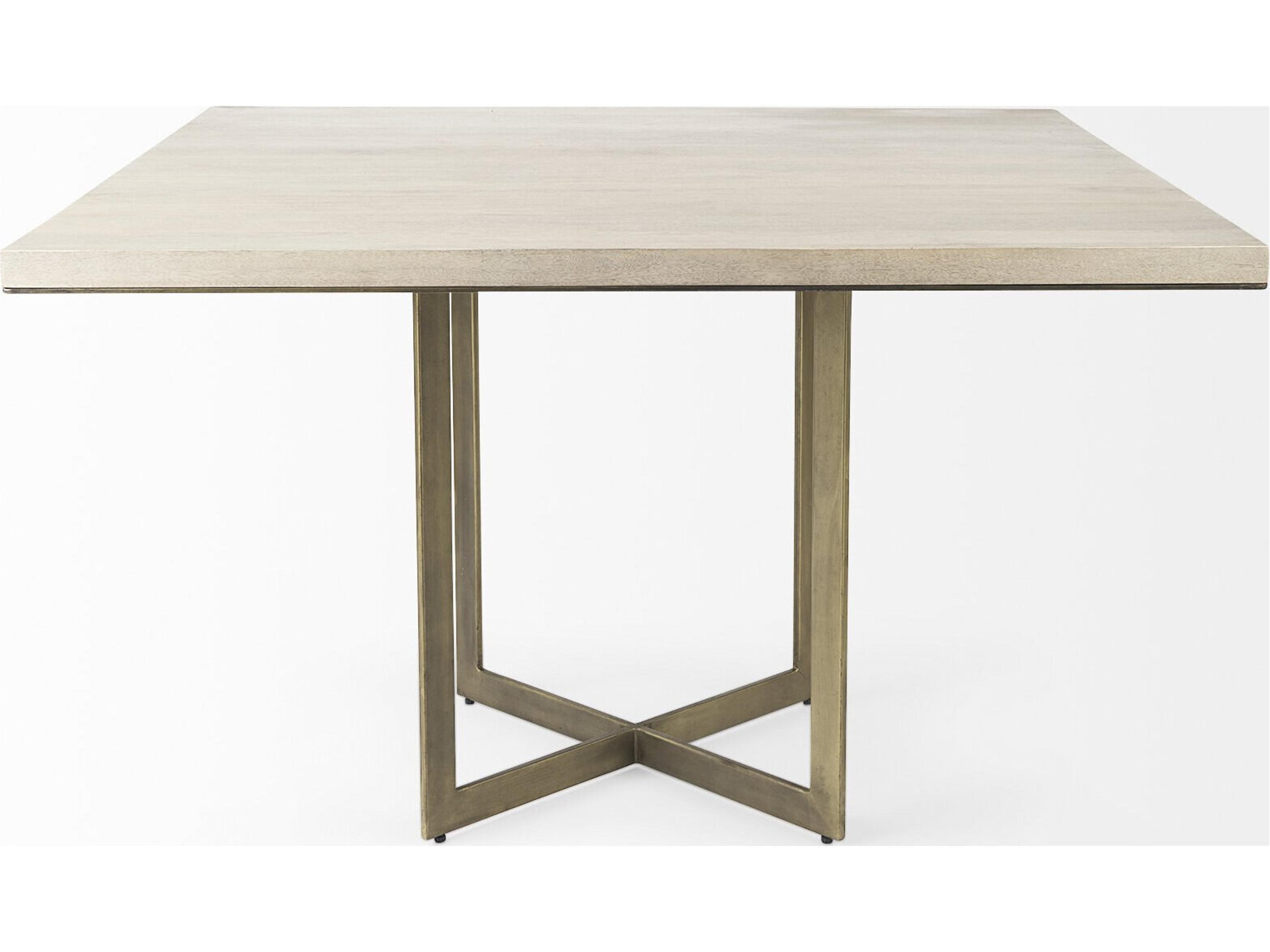 Mercana Faye I 48L x 48W x 30H Beige Finished Wood W/Gold Metal Base Square Dining Table