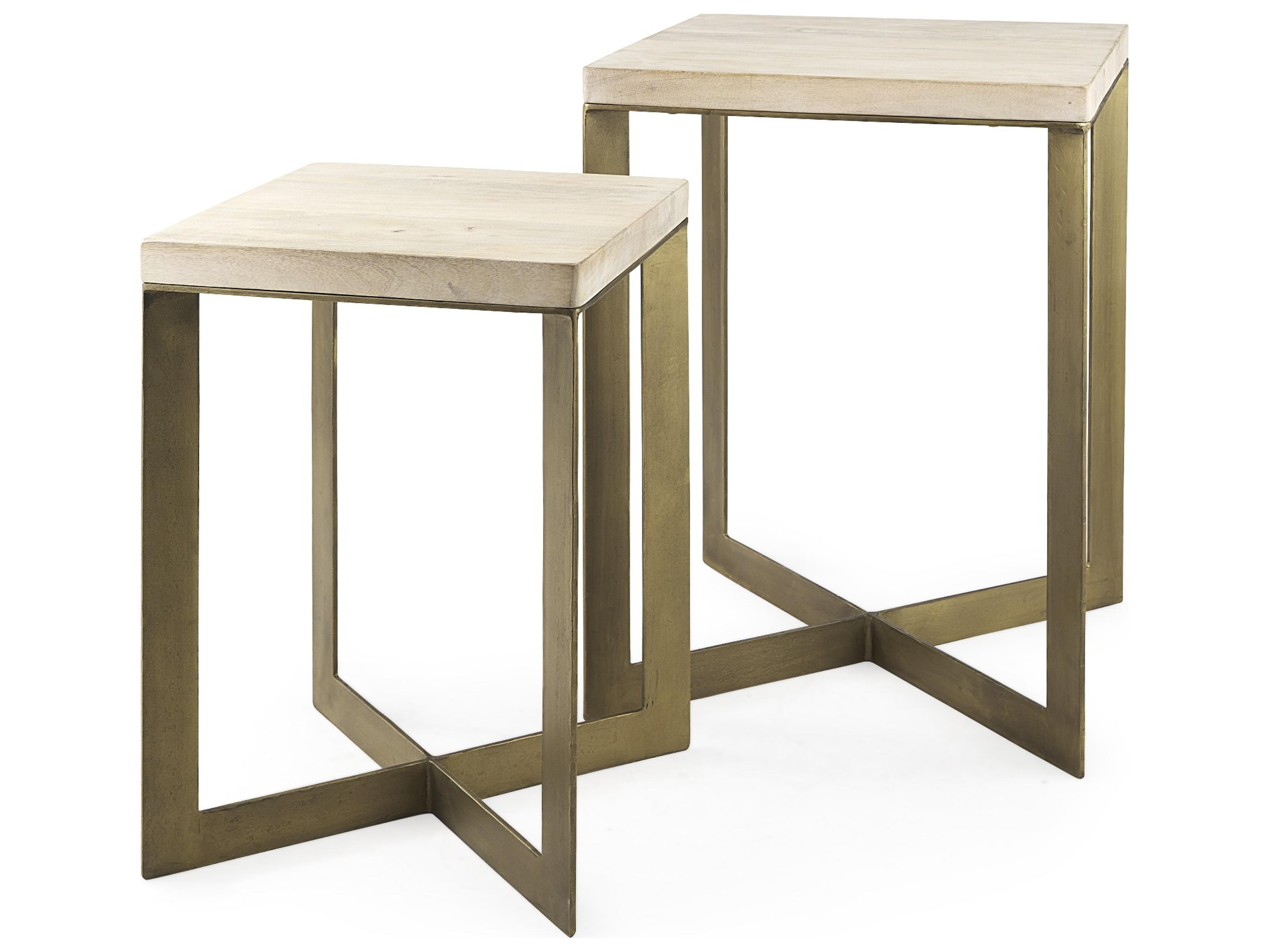 Faye (Set of 2) 19L x 19W x 26H Beige Finished Wood W/ Gold Metal Base Accent Tables