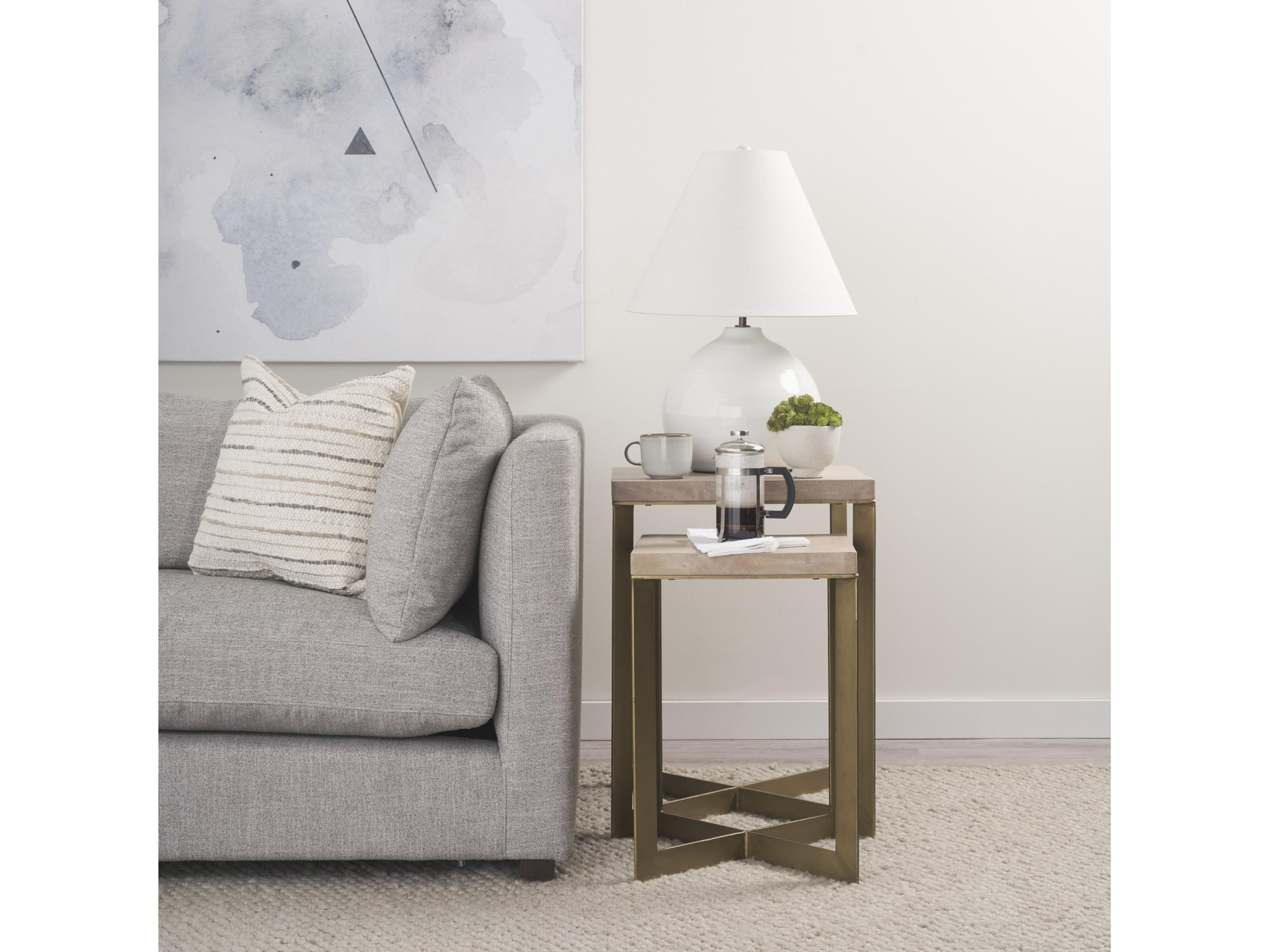 Mercana Faye (Set of 2) 19L x 19W x 26H Beige Finished Wood W/ Gold Metal Base Accent Tables