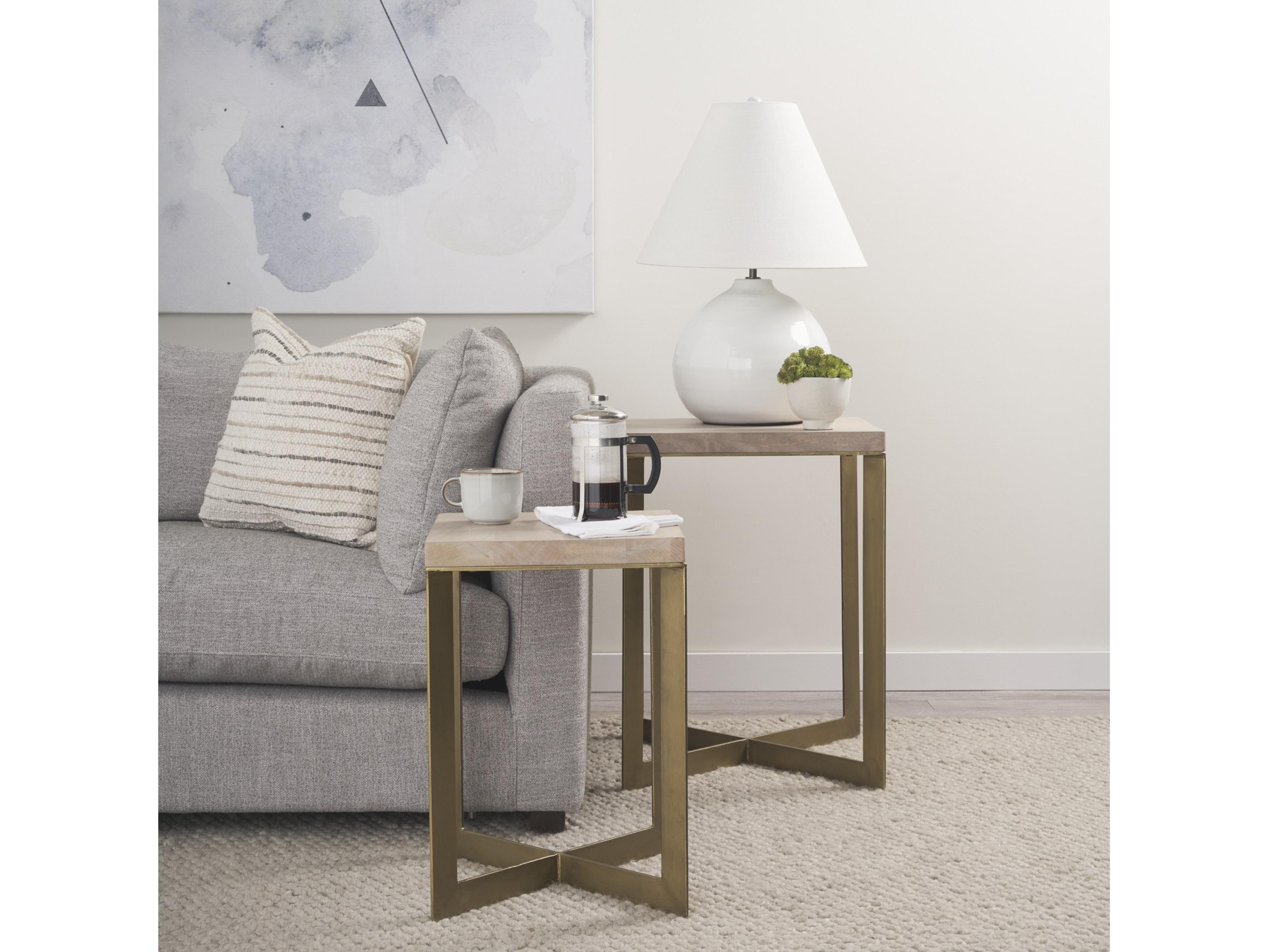 Mercana Faye (Set of 2) 19L x 19W x 26H Beige Finished Wood W/ Gold Metal Base Accent Tables