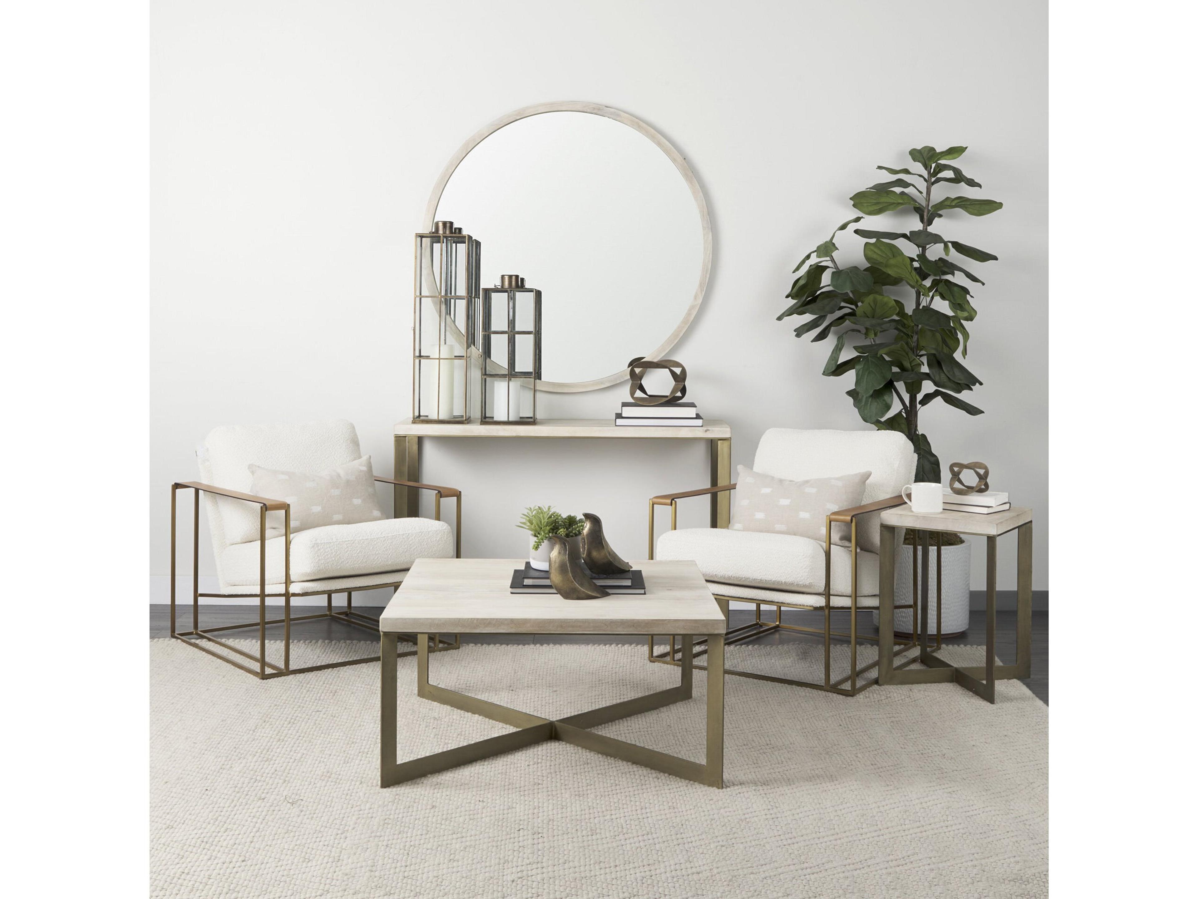 Mercana Faye 34L x 34W x 17H Beige Finished Wood W/Gold Metal Base Square Coffee Table