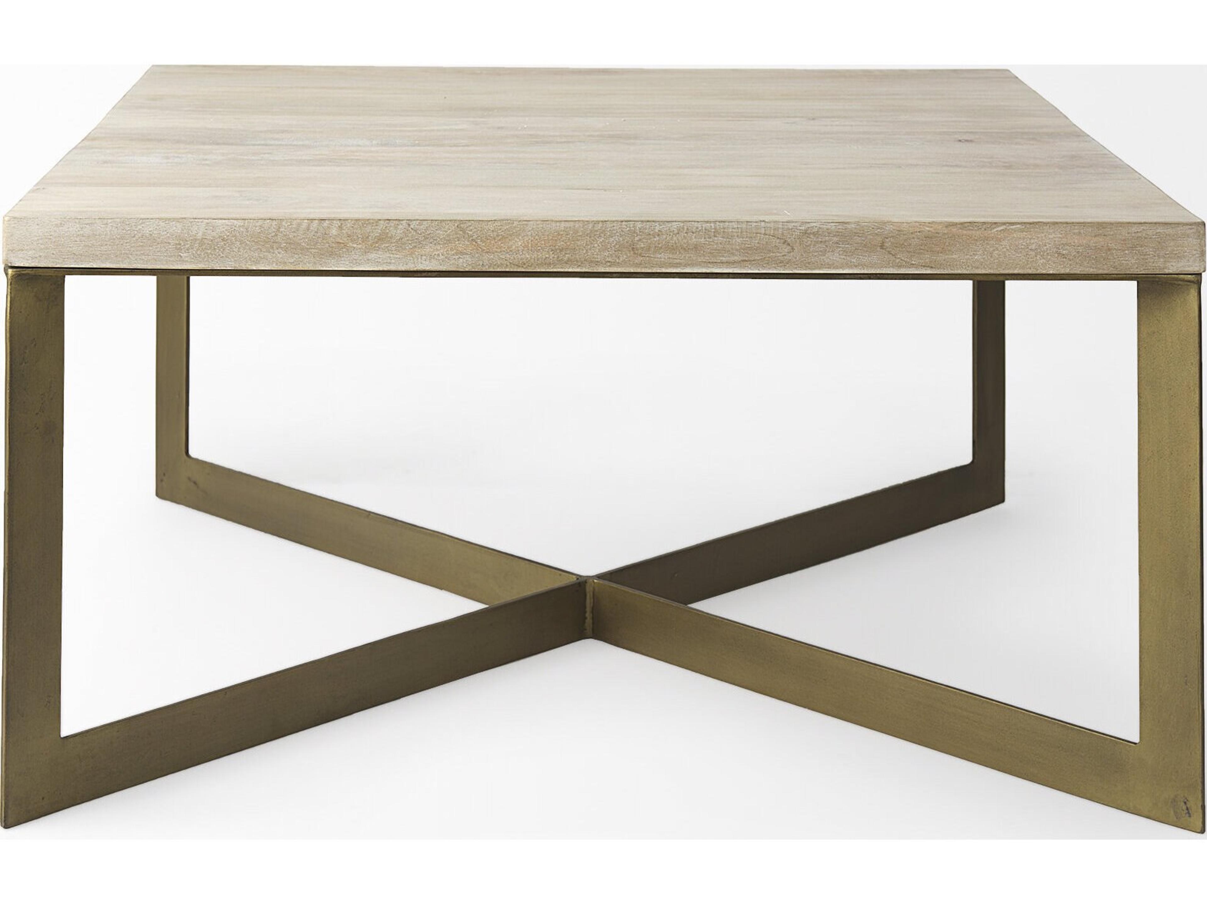 Mercana Faye 34L x 34W x 17H Beige Finished Wood W/Gold Metal Base Square Coffee Table