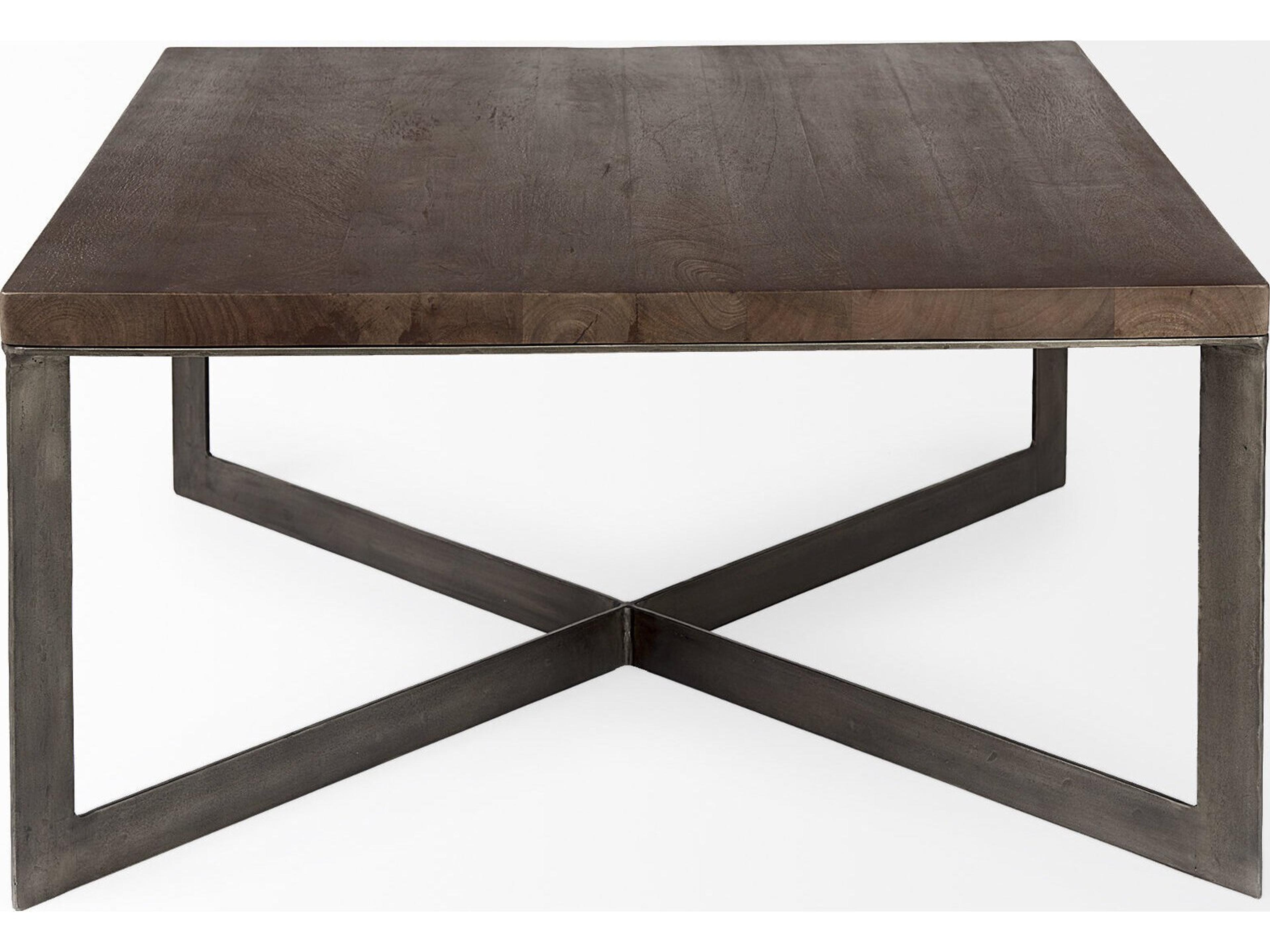 Mercana Faye 34L x 34W x 17H Medium Brown Wood W/Antique Nickel Metal Base Square Coffee Table