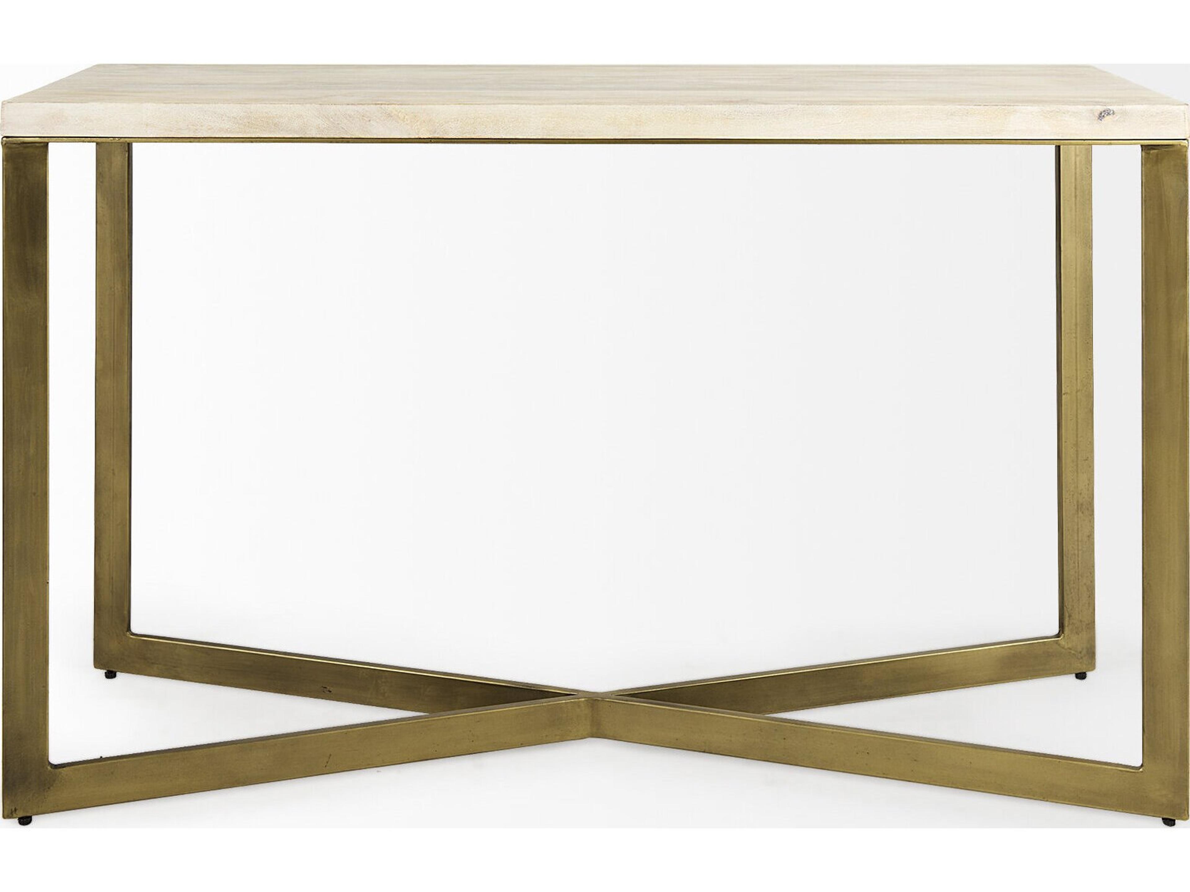 Mercana Faye 50L x 15W x 30H Beige Finished Wood W/Gold Metal Base Console Table
