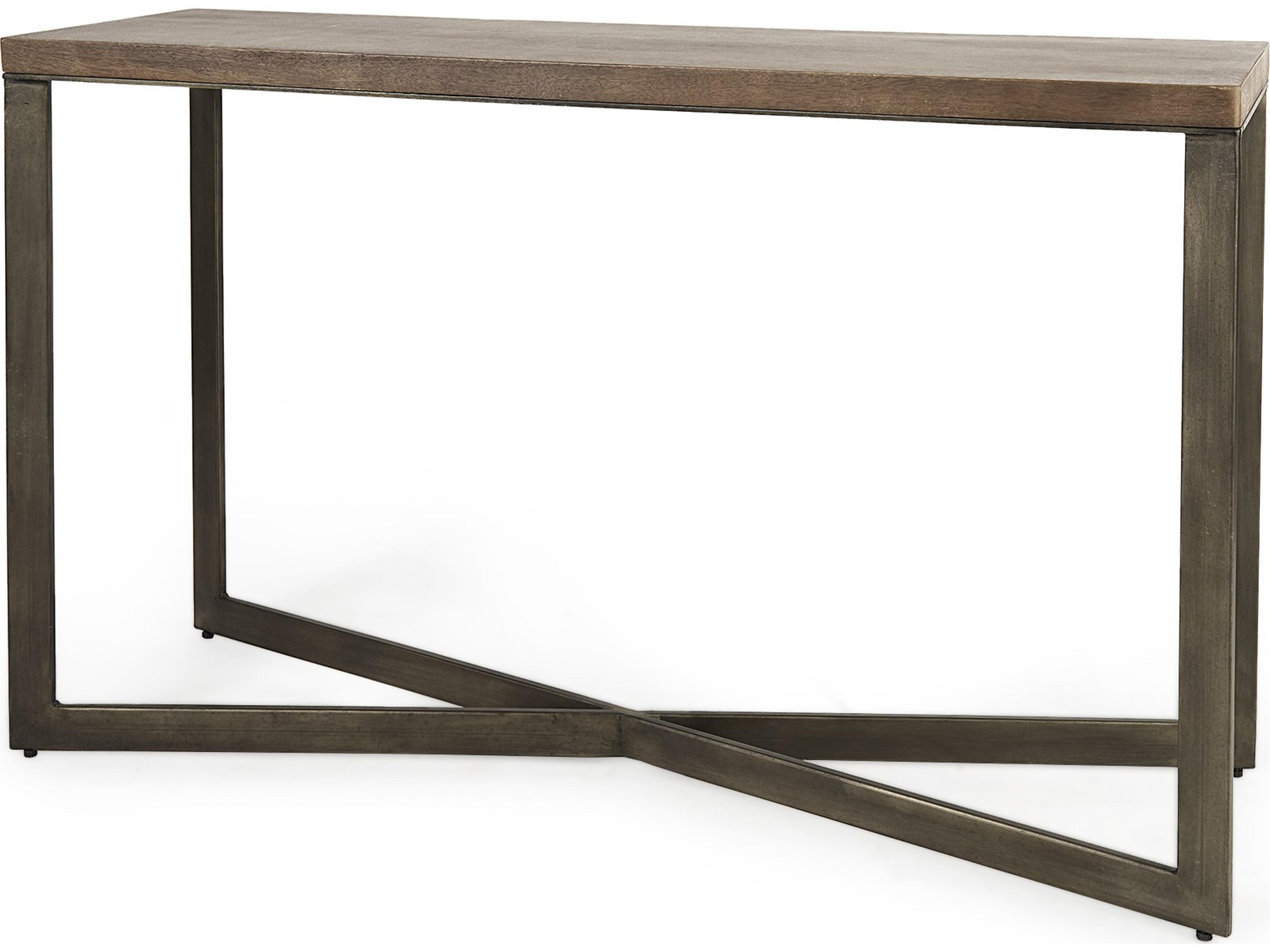 Faye 50L x 15W x 30H Medium Brown Wood W/Antique Nickel Metal Base Console Table