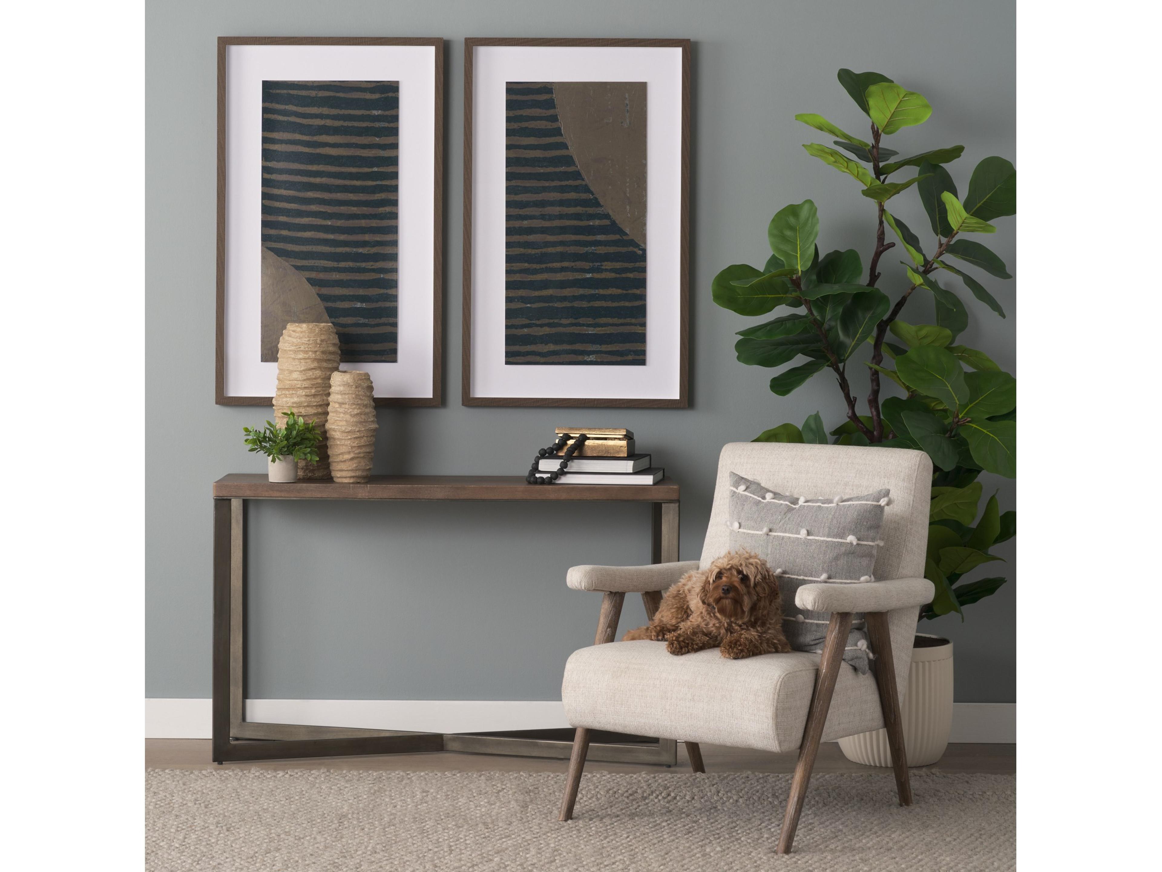 Mercana Faye 50L x 15W x 30H Medium Brown Wood W/Antique Nickel Metal Base Console Table