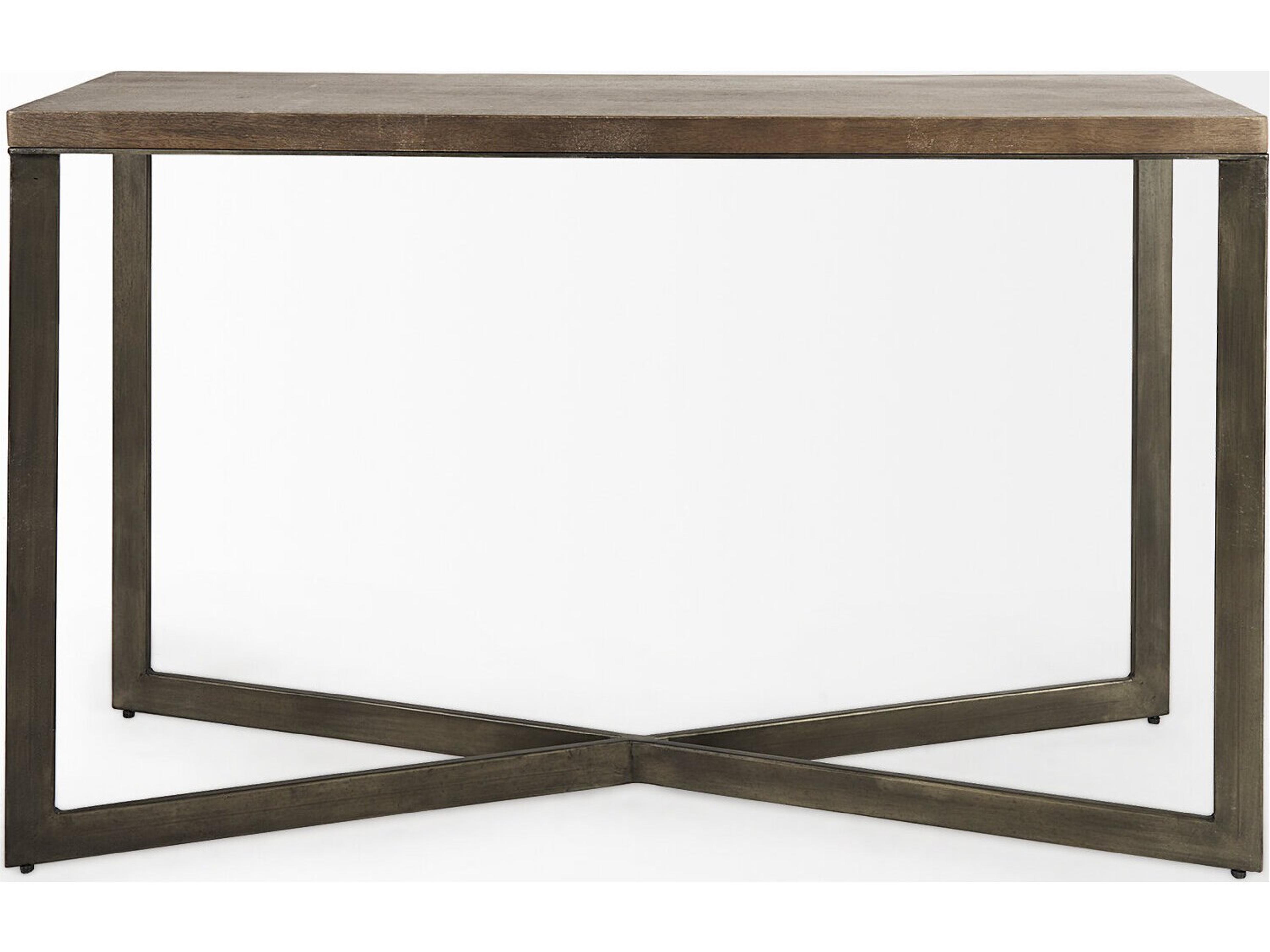 Mercana Faye 50L x 15W x 30H Medium Brown Wood W/Antique Nickel Metal Base Console Table