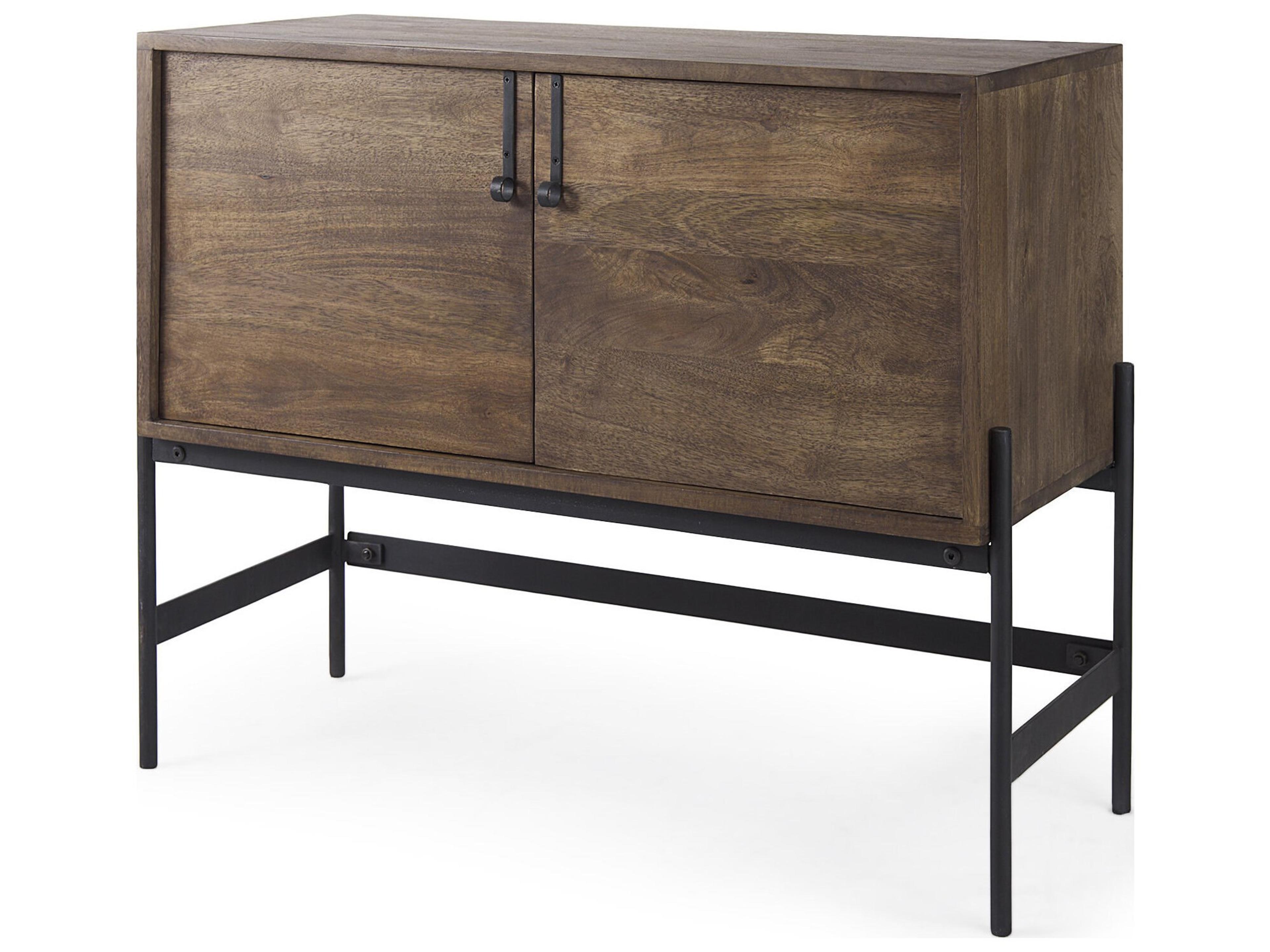 Glenn 38L x 16W x 30H Dark Brown Wood w/ Black Iron Frame, 2 Door Accent Cabinet