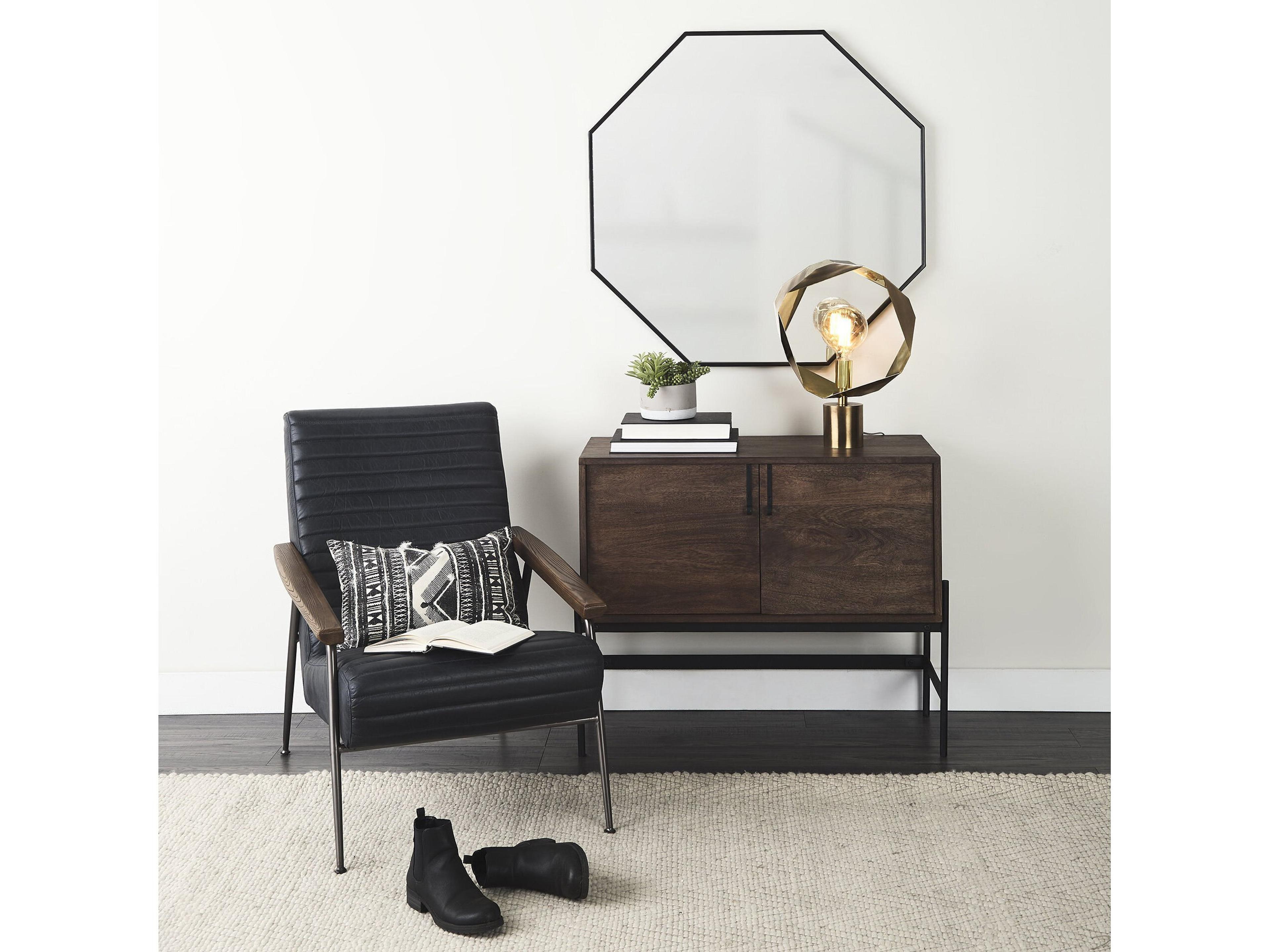 Mercana Glenn 38L x 16W x 30H Dark Brown Wood w/ Black Iron Frame, 2 Door Accent Cabinet