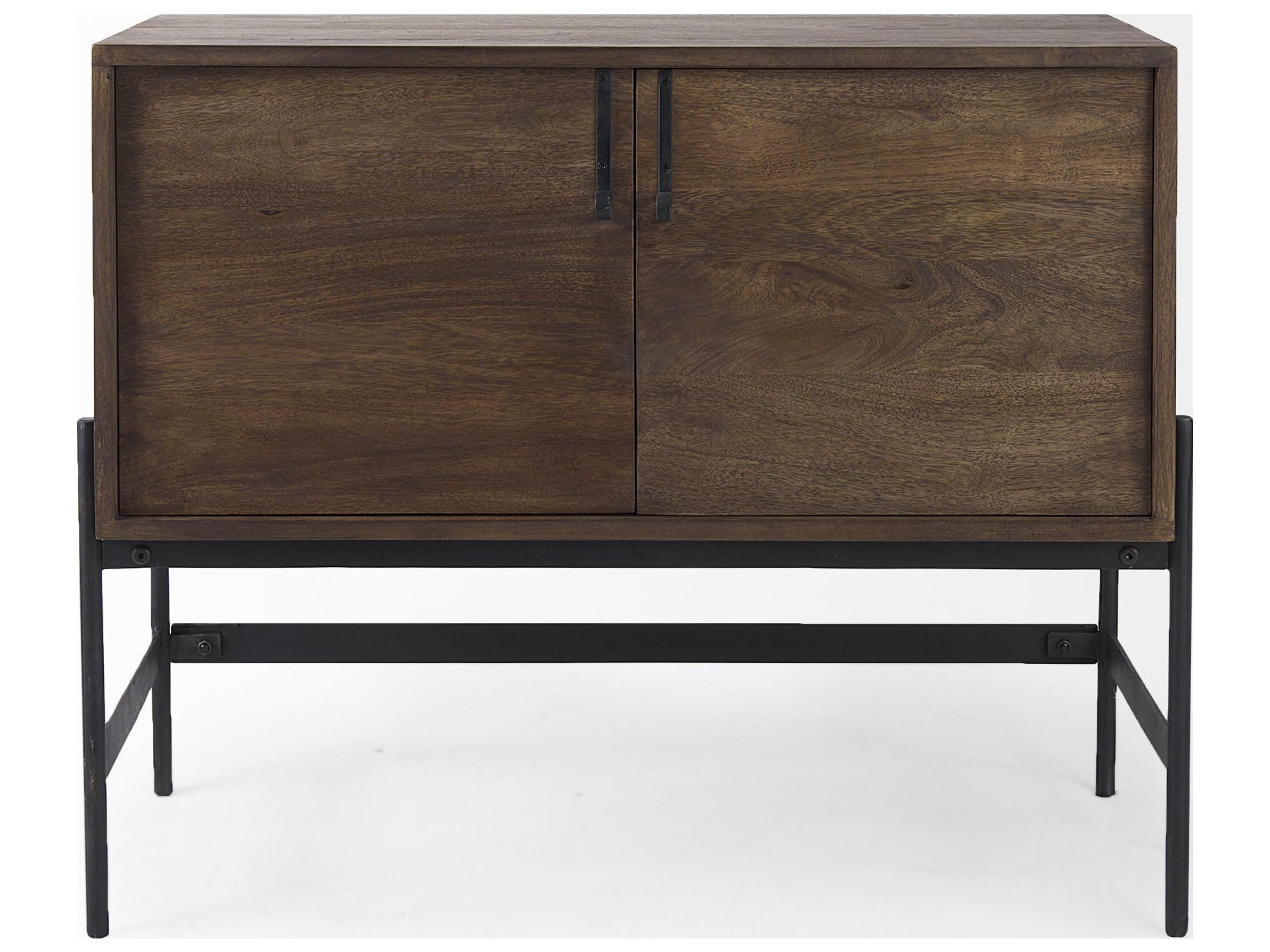 Mercana Glenn 38L x 16W x 30H Dark Brown Wood w/ Black Iron Frame, 2 Door Accent Cabinet
