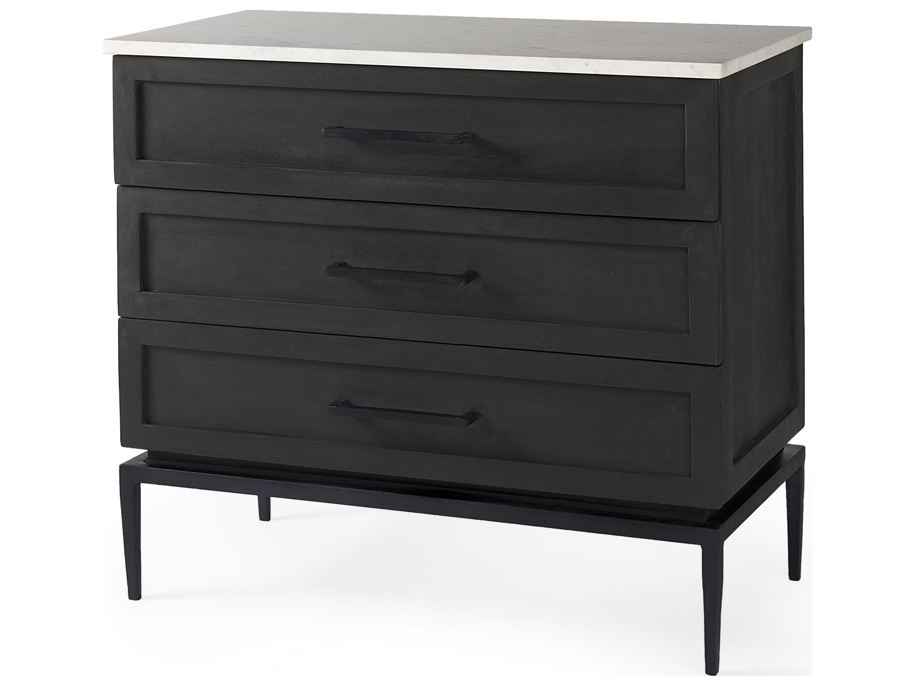 Divina Black-Brown Wood w/ White Marble Top and Black Metal Base Accent Cabinet