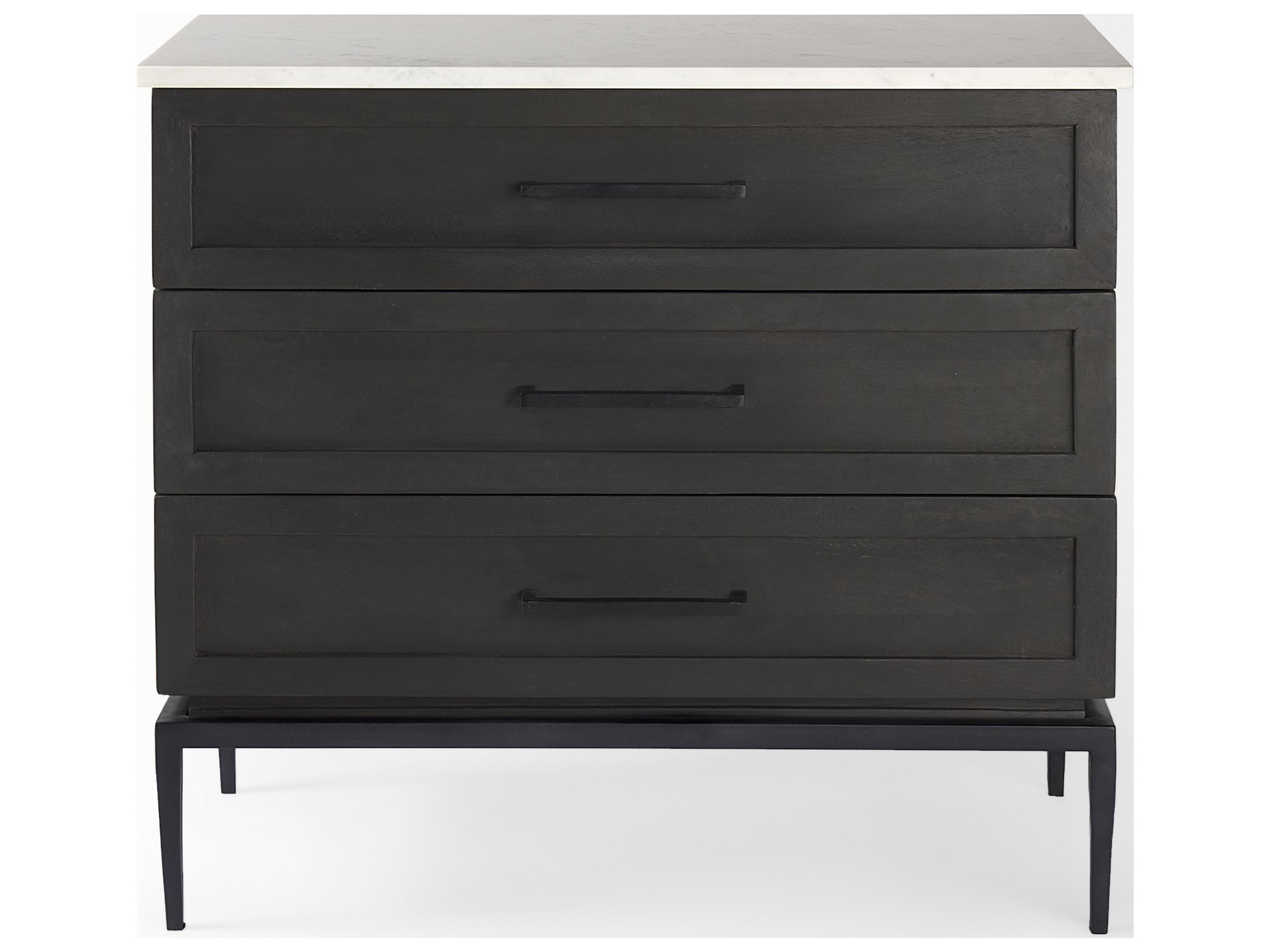 Mercana Divina Black-Brown Wood w/ White Marble Top and Black Metal Base Accent Cabinet