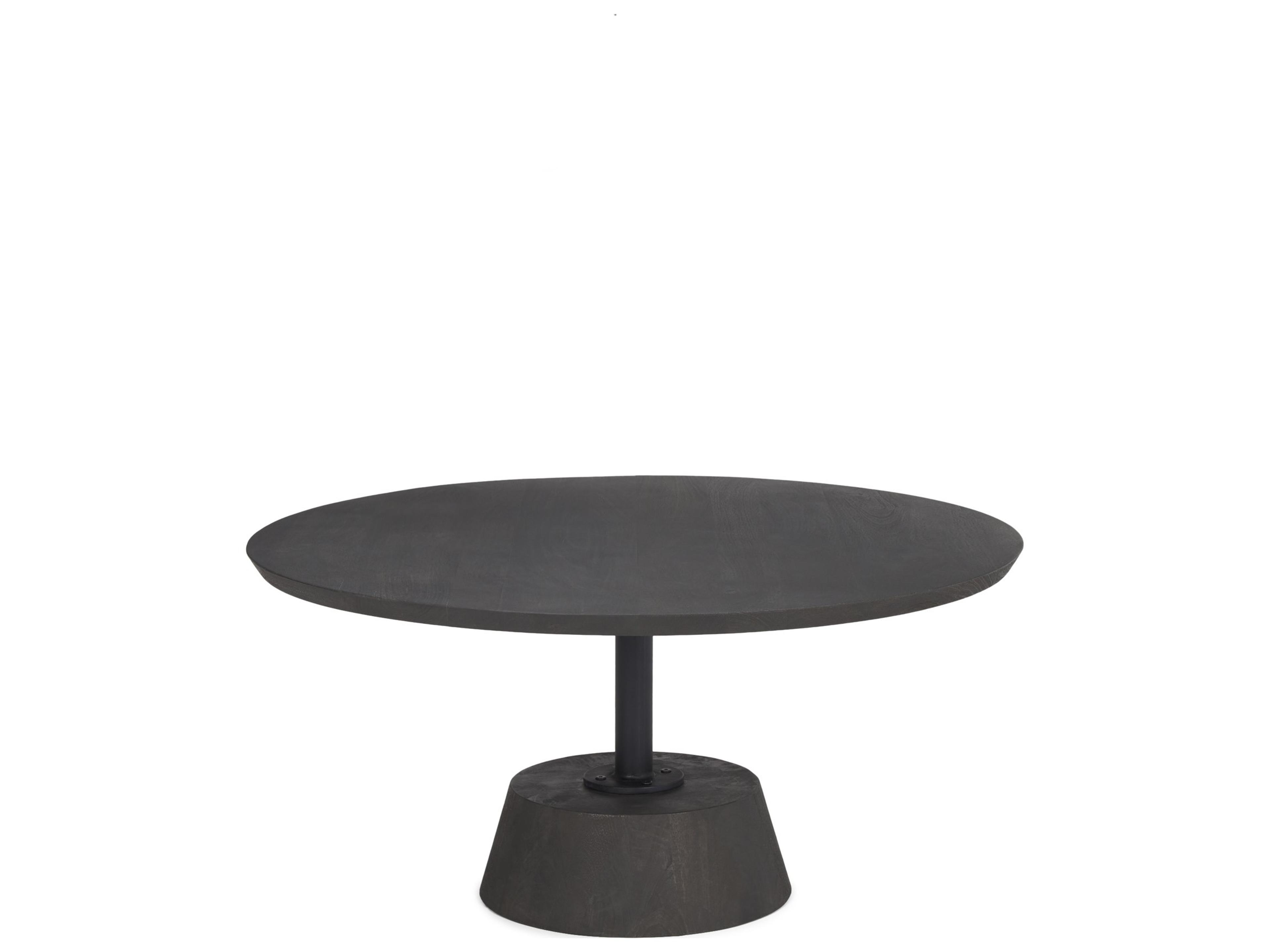 Maxwell 34L x 34W x 16H Dark Brown Wood W/ Black Metal Pedestal Base Round Coffee Table