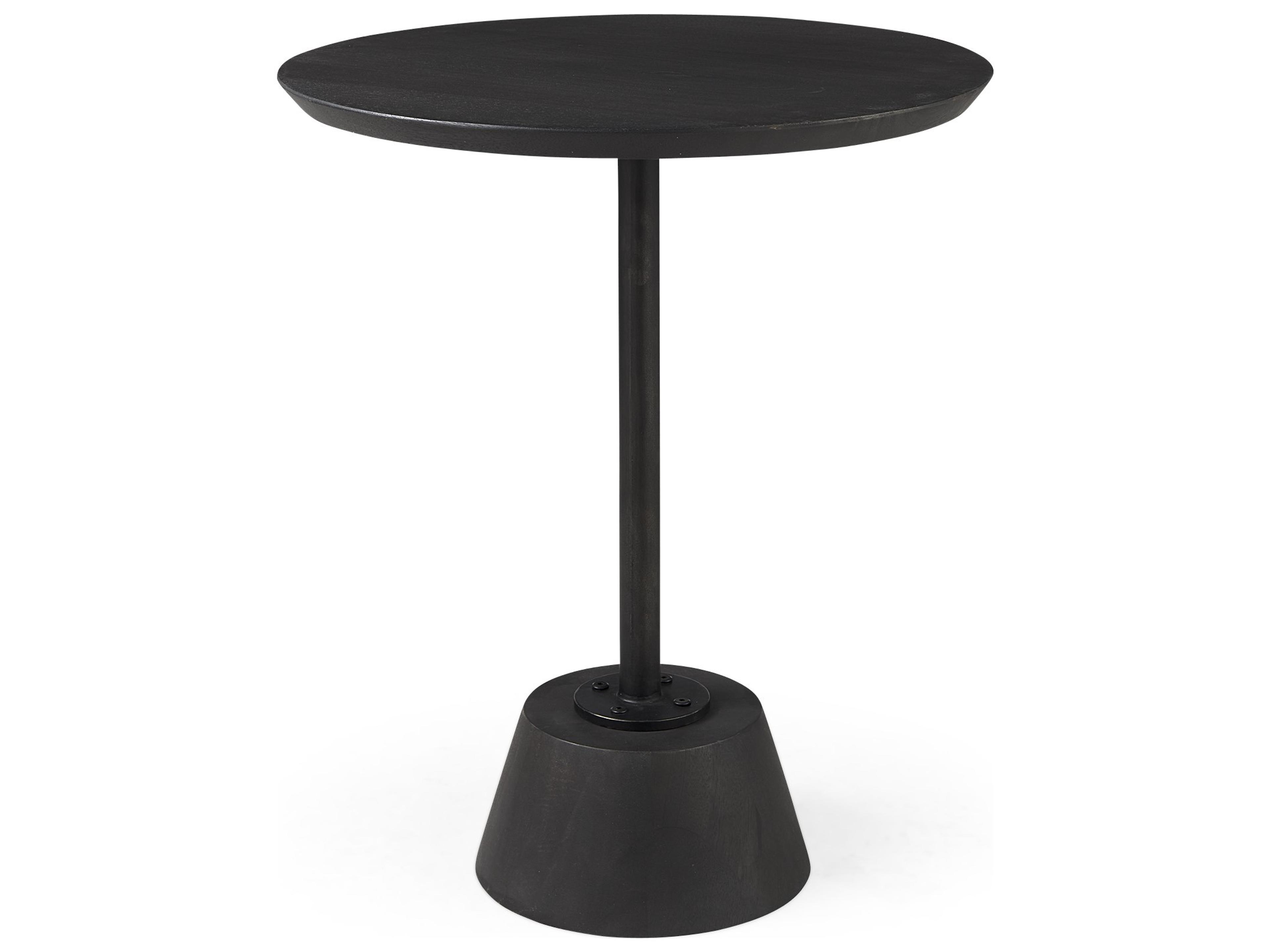 Maxwell 20" Round Dark Brown Wood w/ Black Metal Pedestal Side Table