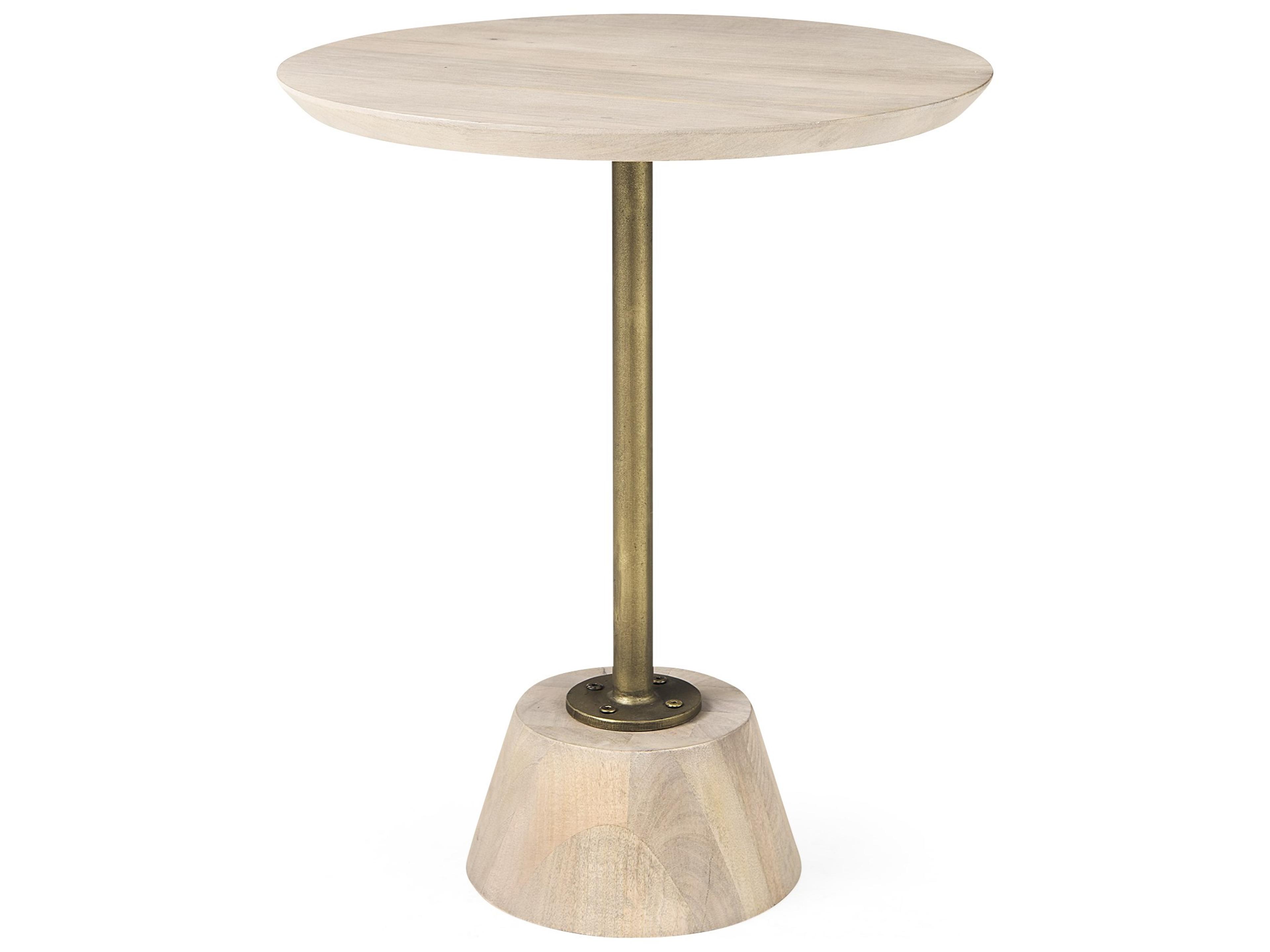 Maxwell 20" Round Light Brown Wood w/ Gold Metal Pedestal Side Table