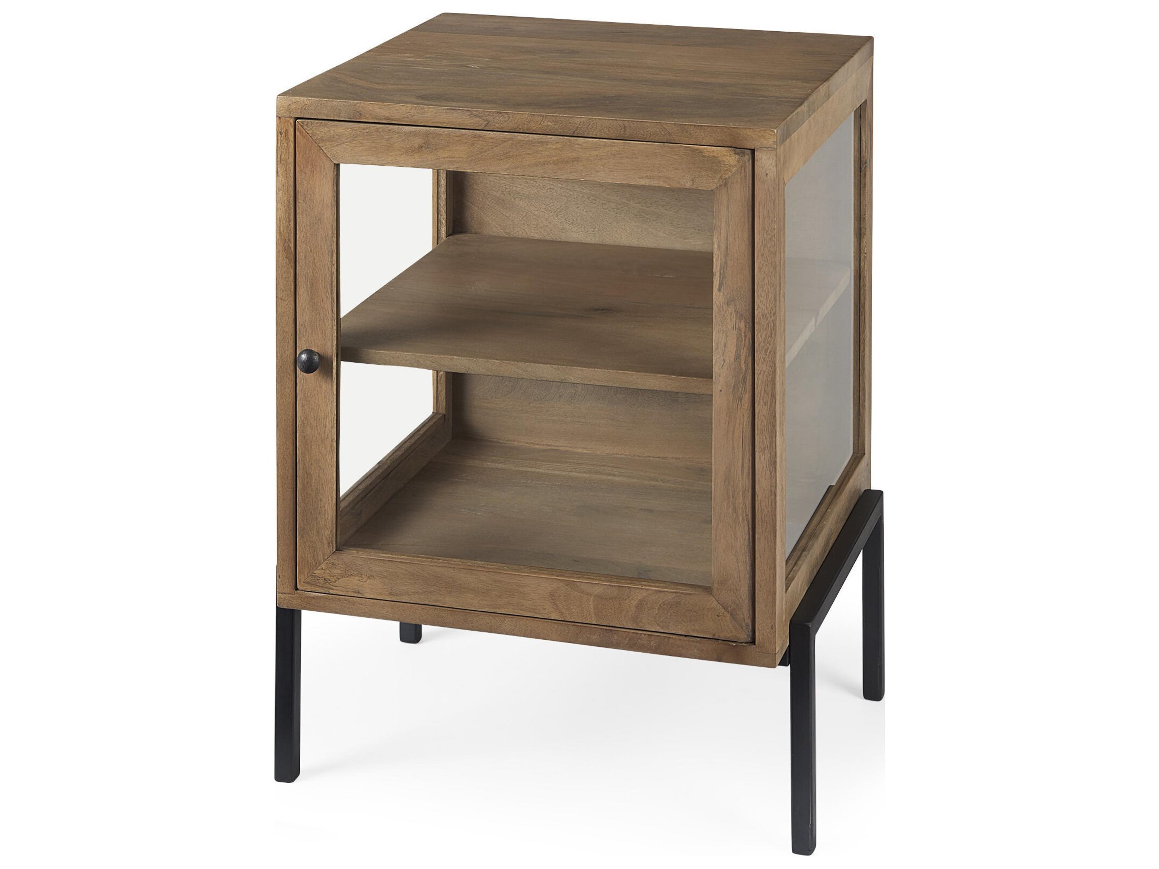 Arelius 20L x 18W x 26H Light Brown Wood W/ Black Metal Frame End/Side Table