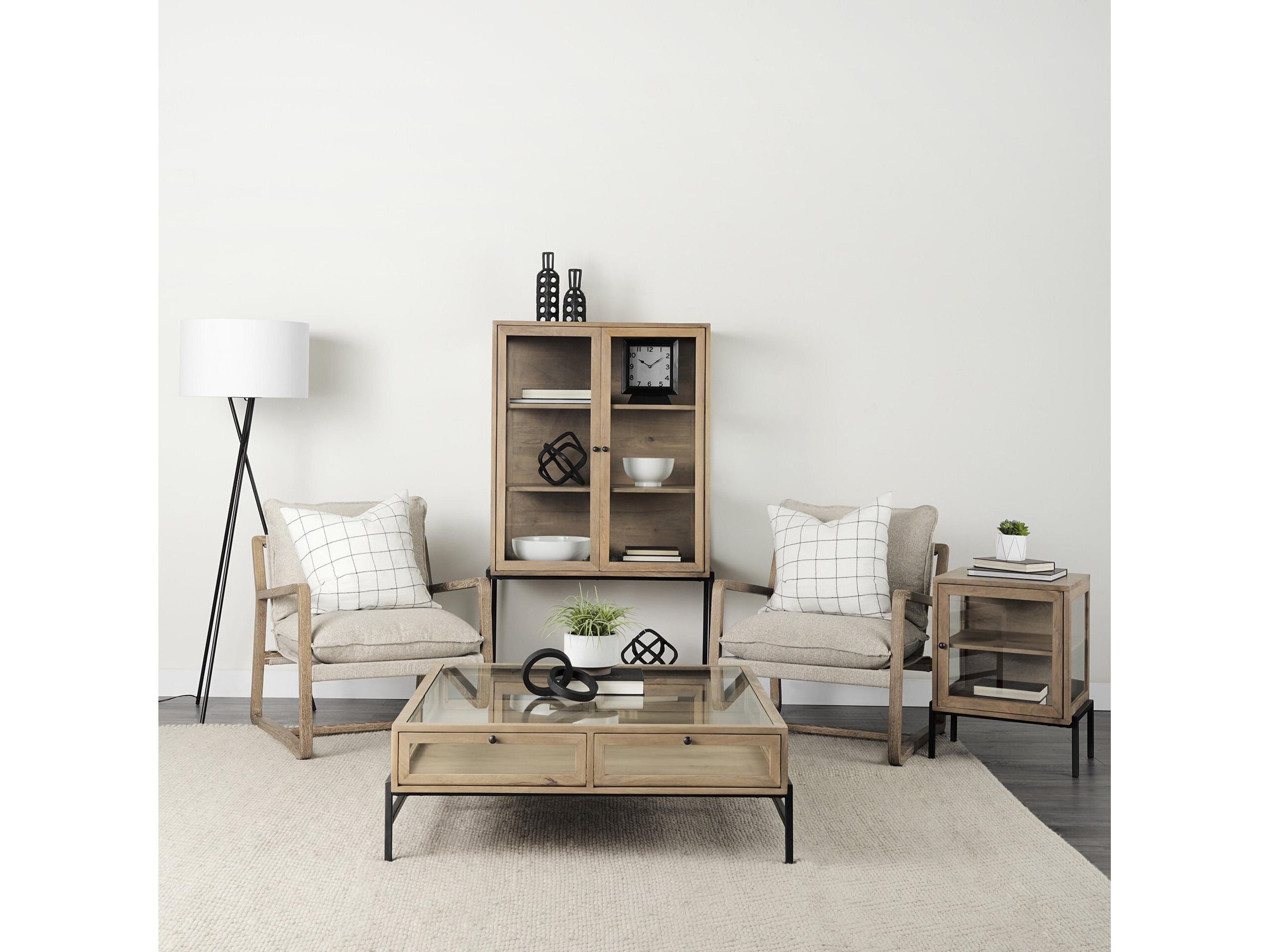 Mercana Arelius 20L x 18W x 26H Light Brown Wood W/ Black Metal Frame End/Side Table