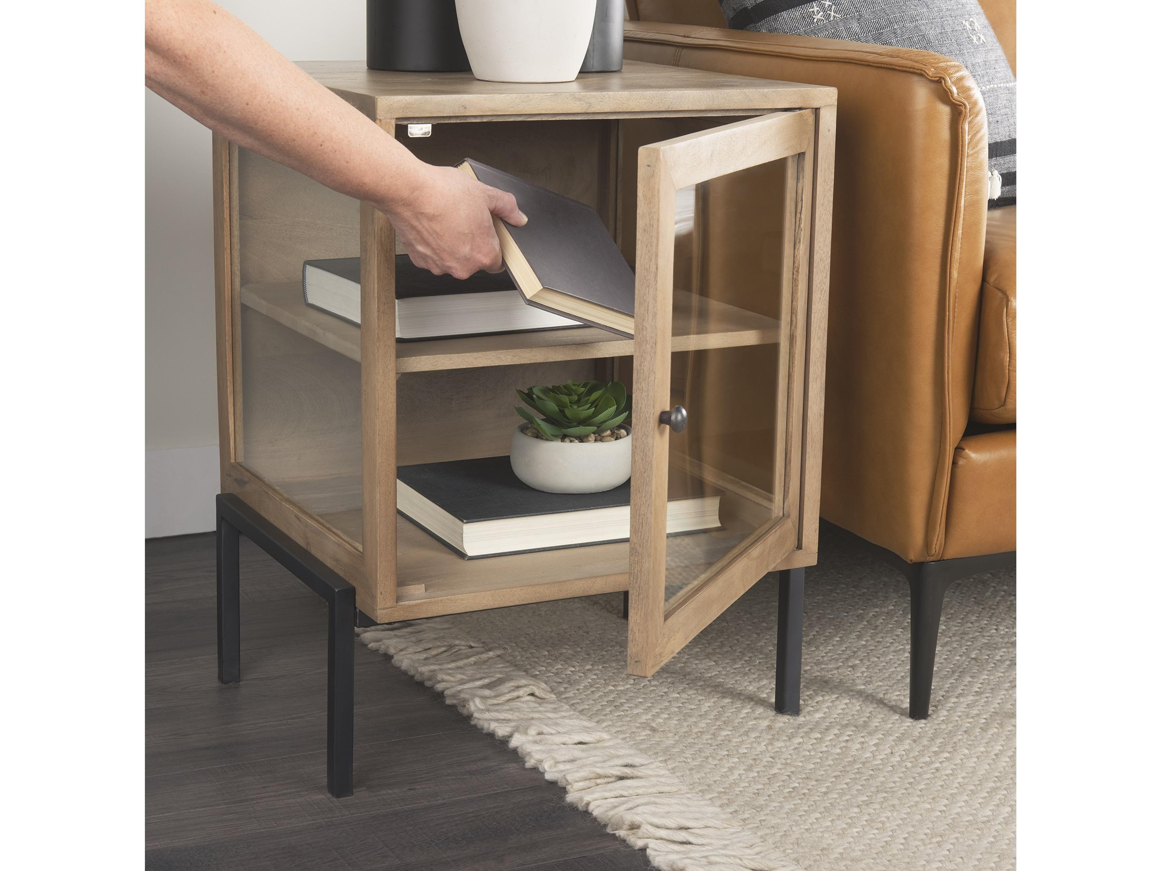 Mercana Arelius 20L x 18W x 26H Light Brown Wood W/ Black Metal Frame End/Side Table