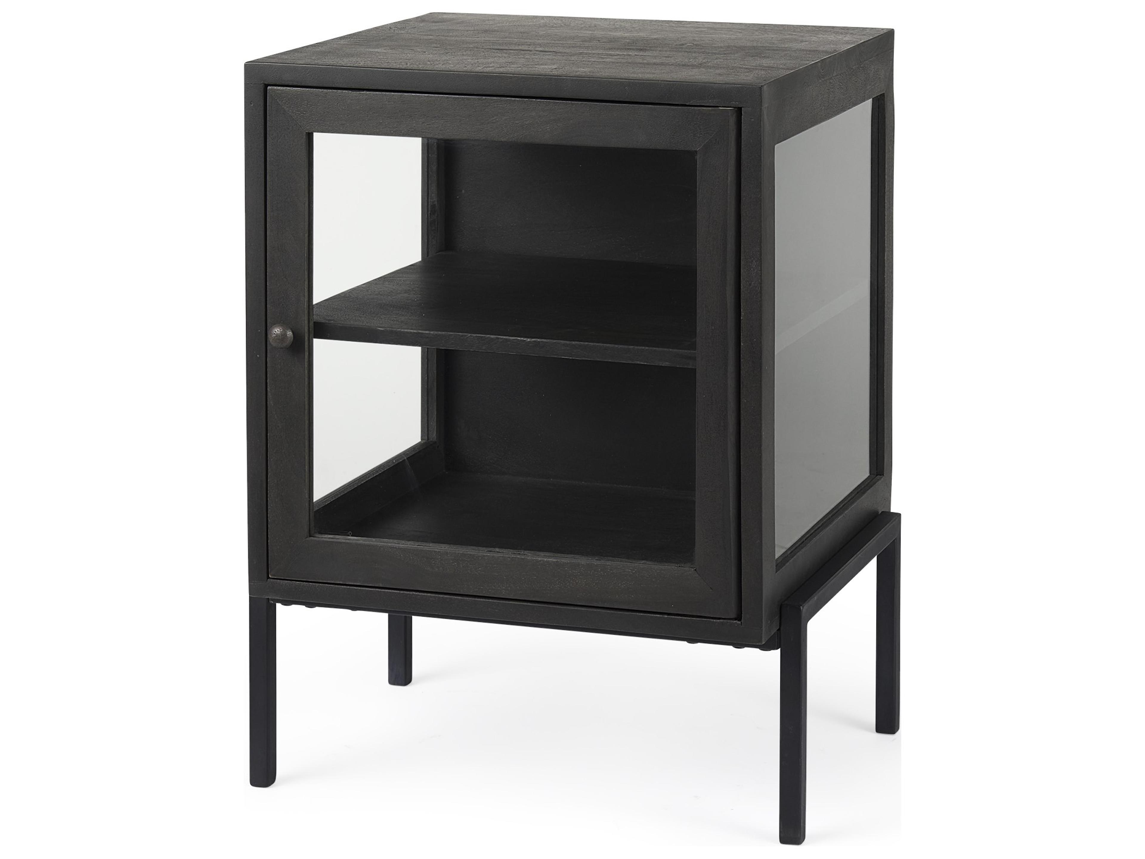 Arelius 20L x 18W x 26H Black-Brown Wood W/ Black Metal Frame End/Side Table