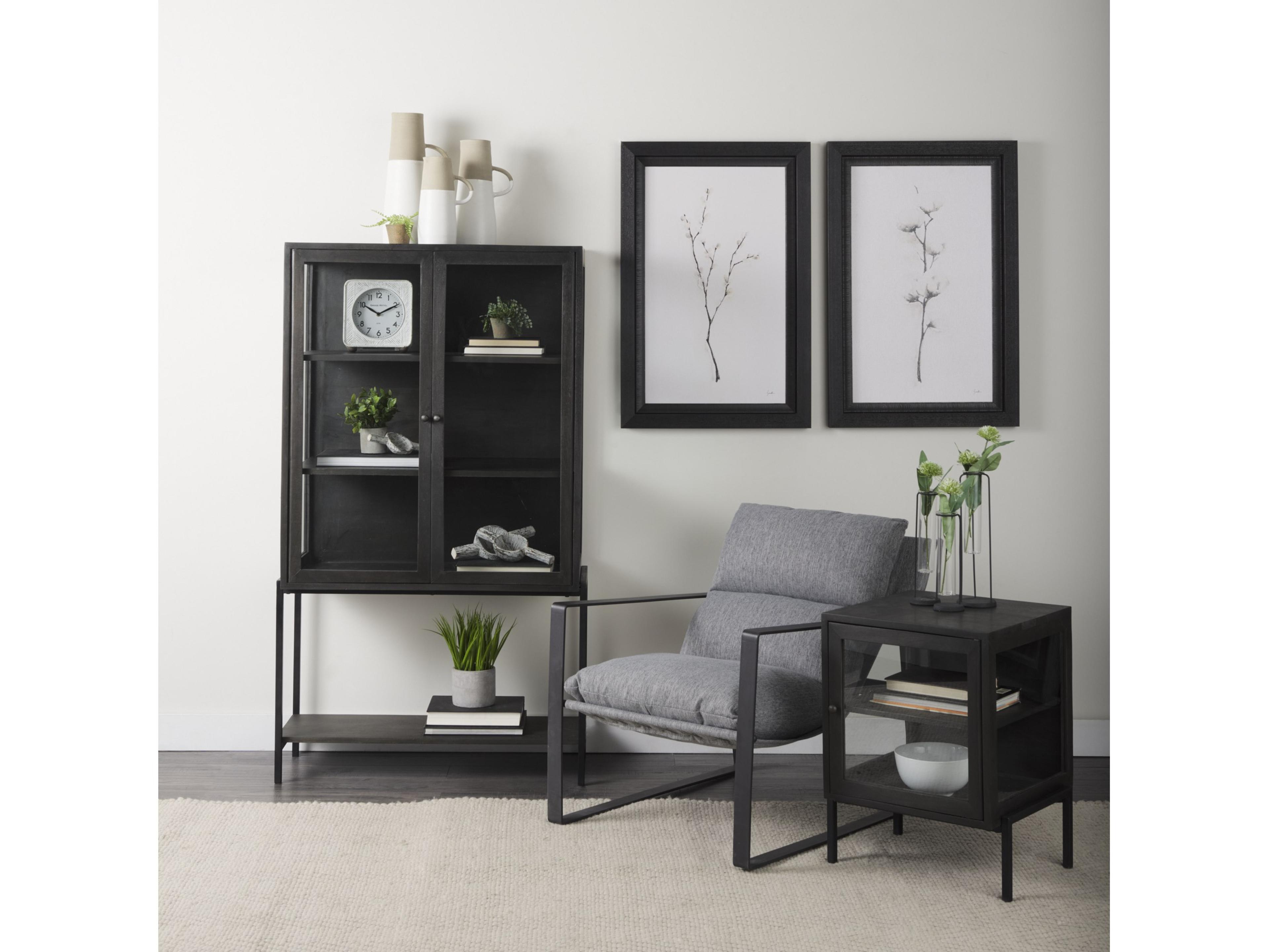 Mercana Arelius 20L x 18W x 26H Black-Brown Wood W/ Black Metal Frame End/Side Table