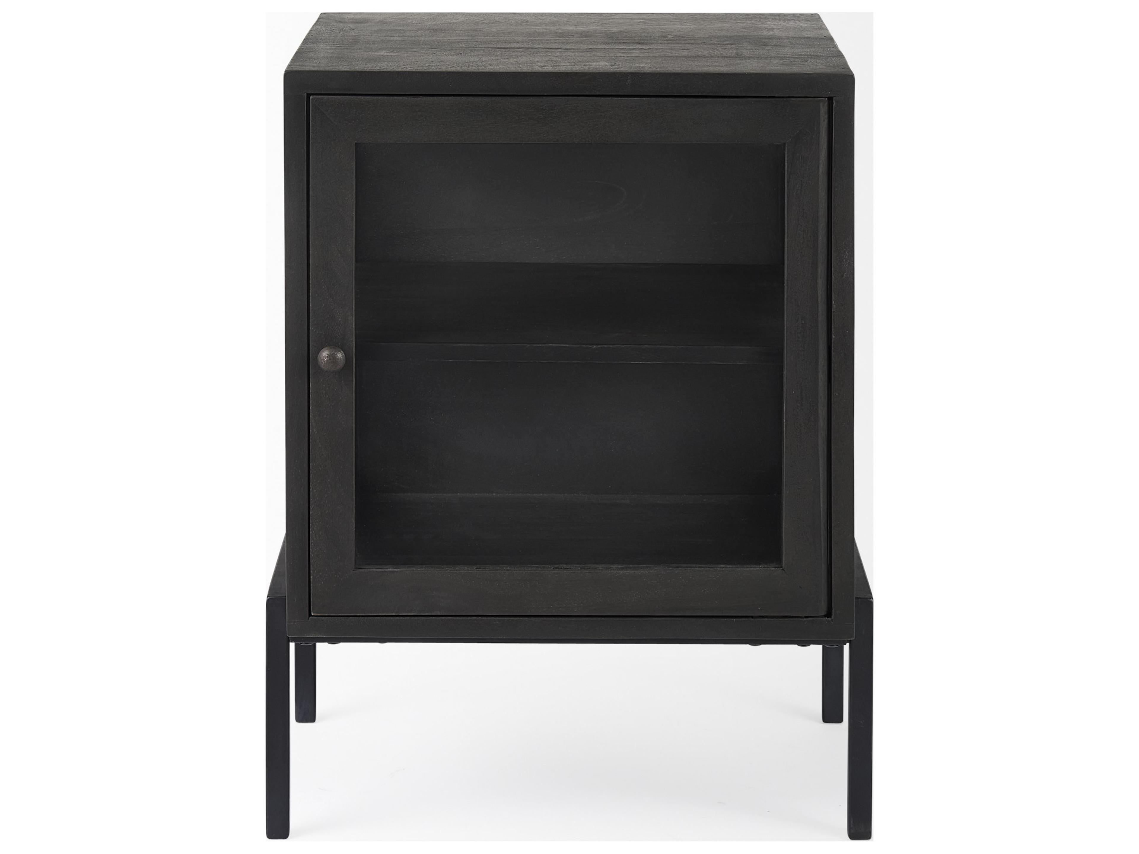 Mercana Arelius 20L x 18W x 26H Black-Brown Wood W/ Black Metal Frame End/Side Table