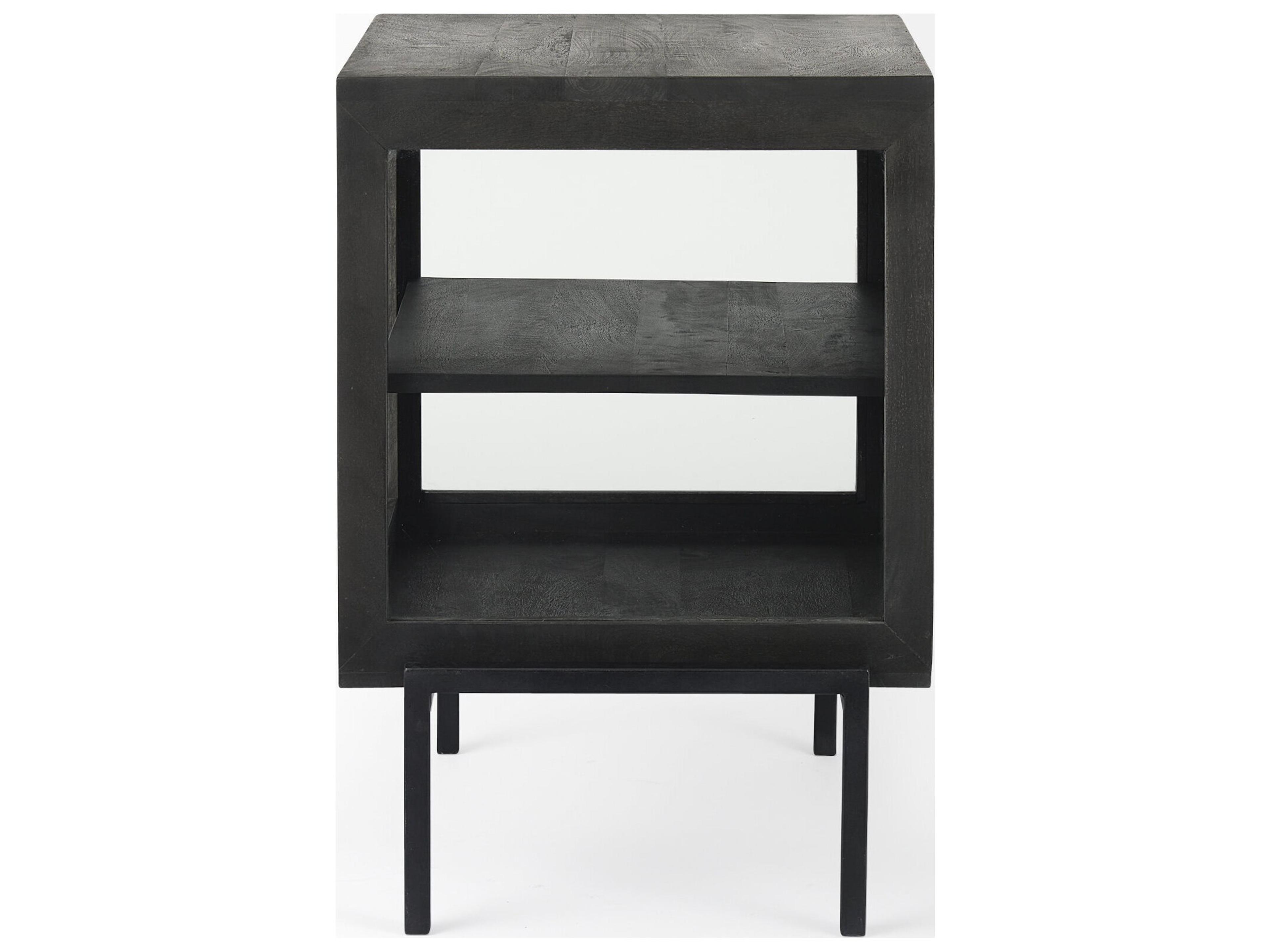 Mercana Arelius 20L x 18W x 26H Black-Brown Wood W/ Black Metal Frame End/Side Table