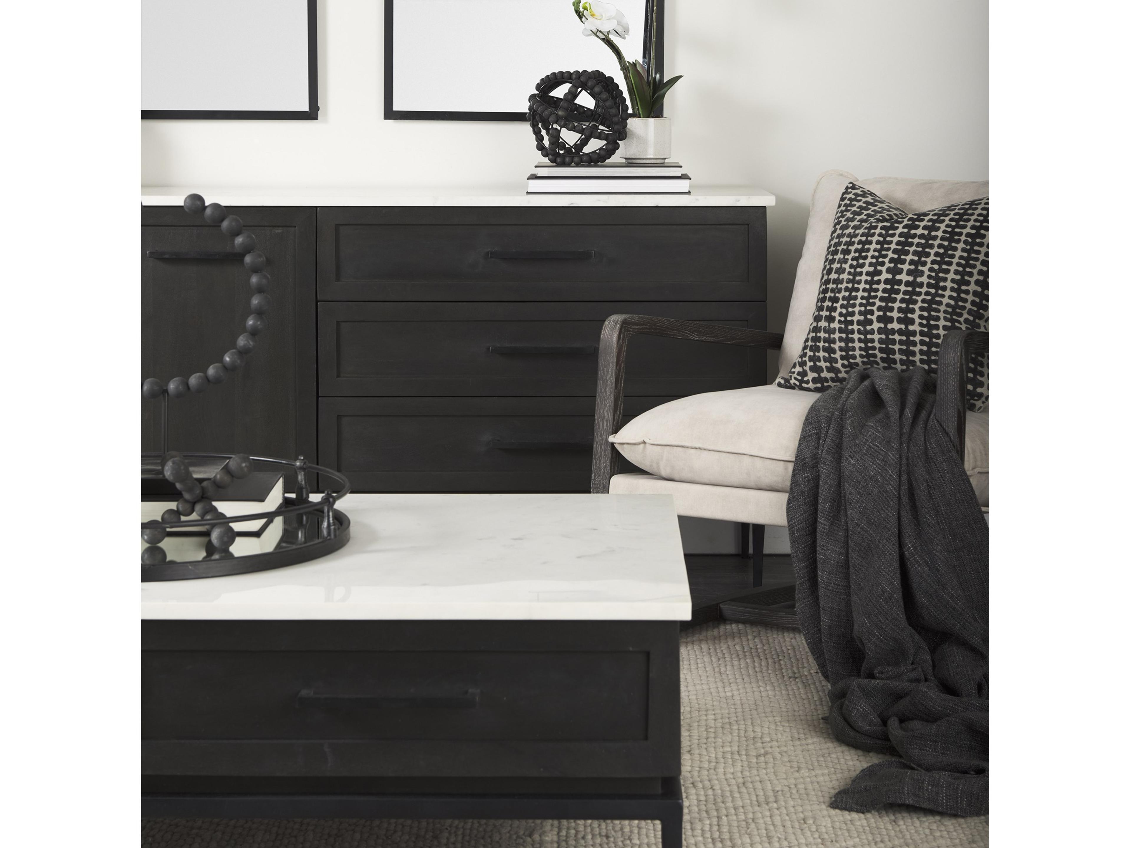 Mercana Divina Black-Brown Wood w/ White Marble Top and Black Metal Base Sideboard