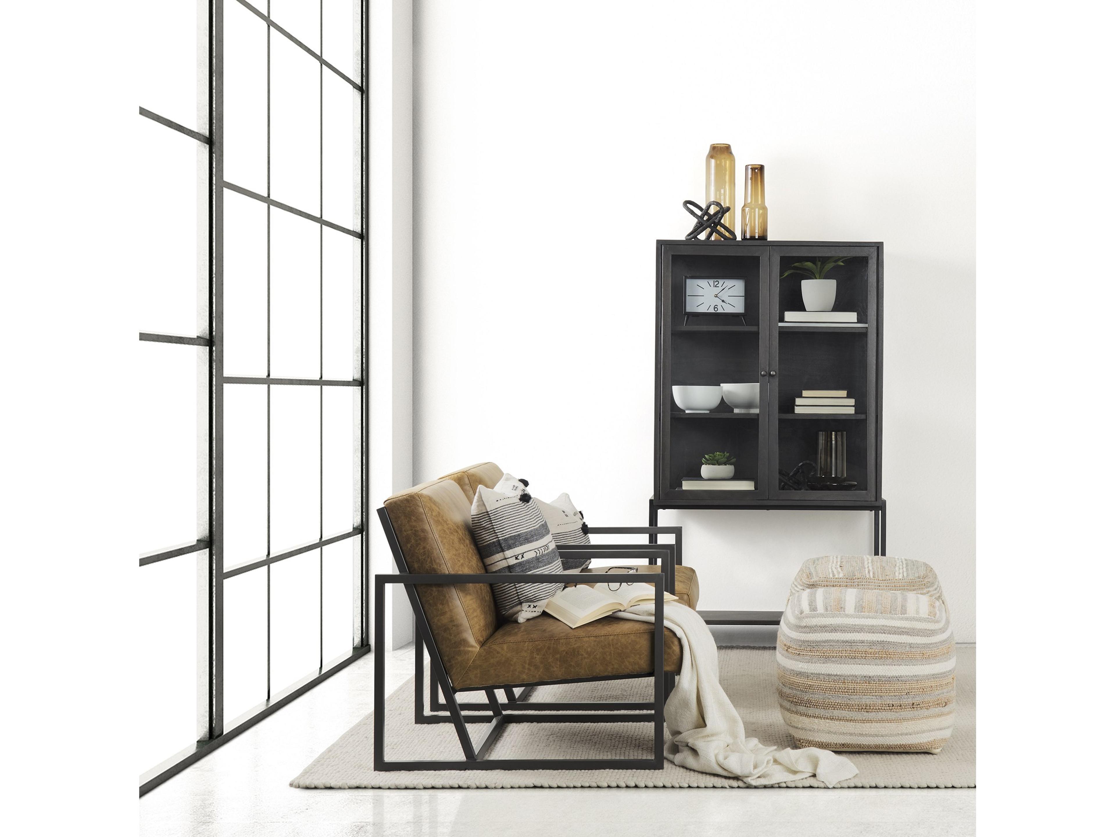 Mercana Arelius 36L x 18.75W x 63H Black-Brown Wood W/ Black Metal Base Display Cabinet