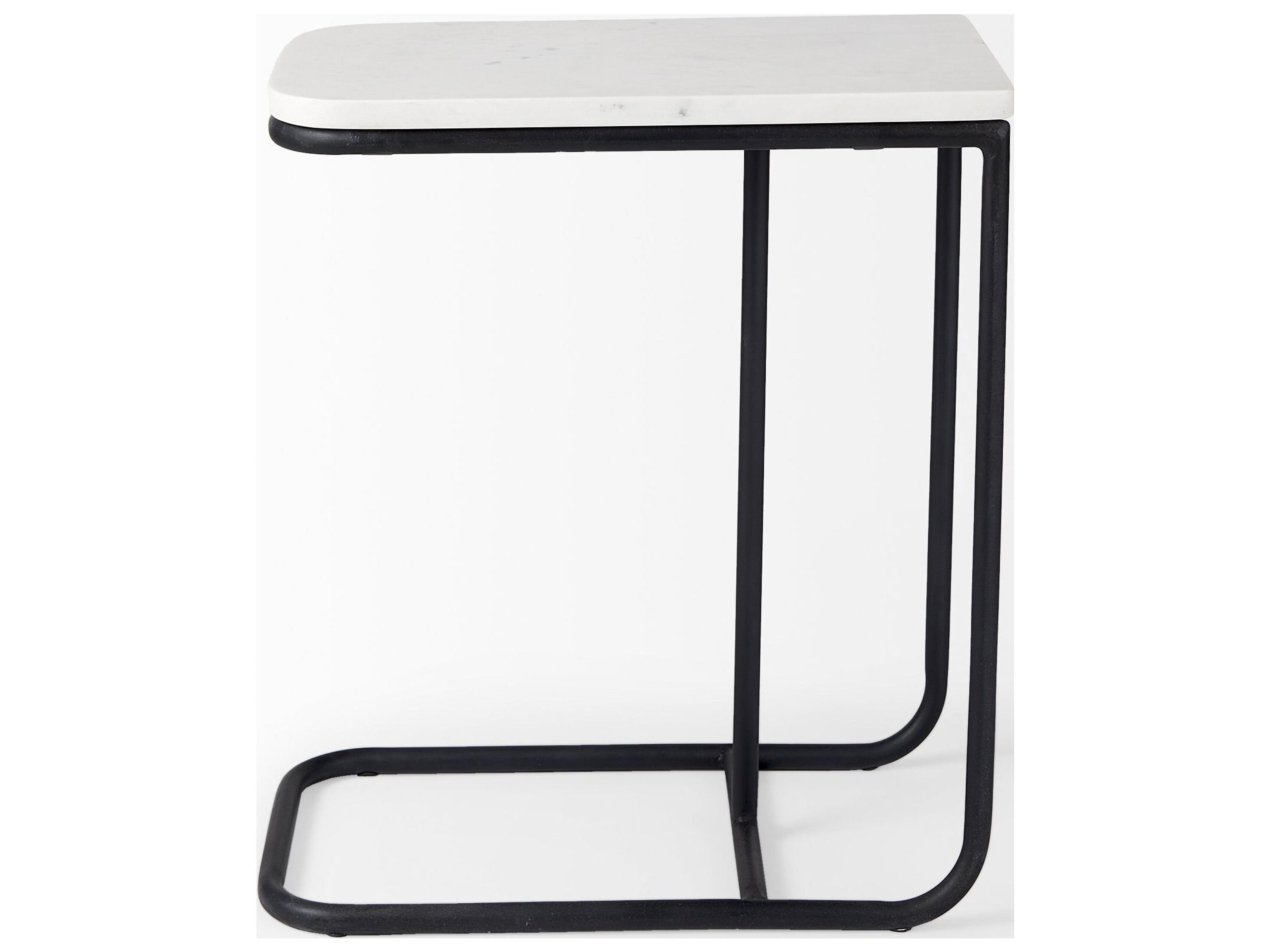 Mercana Kyra 12.0L x 20.0W x 23.0H White Marble Top W/Black Iron Frame C-Shaped End and Side Table