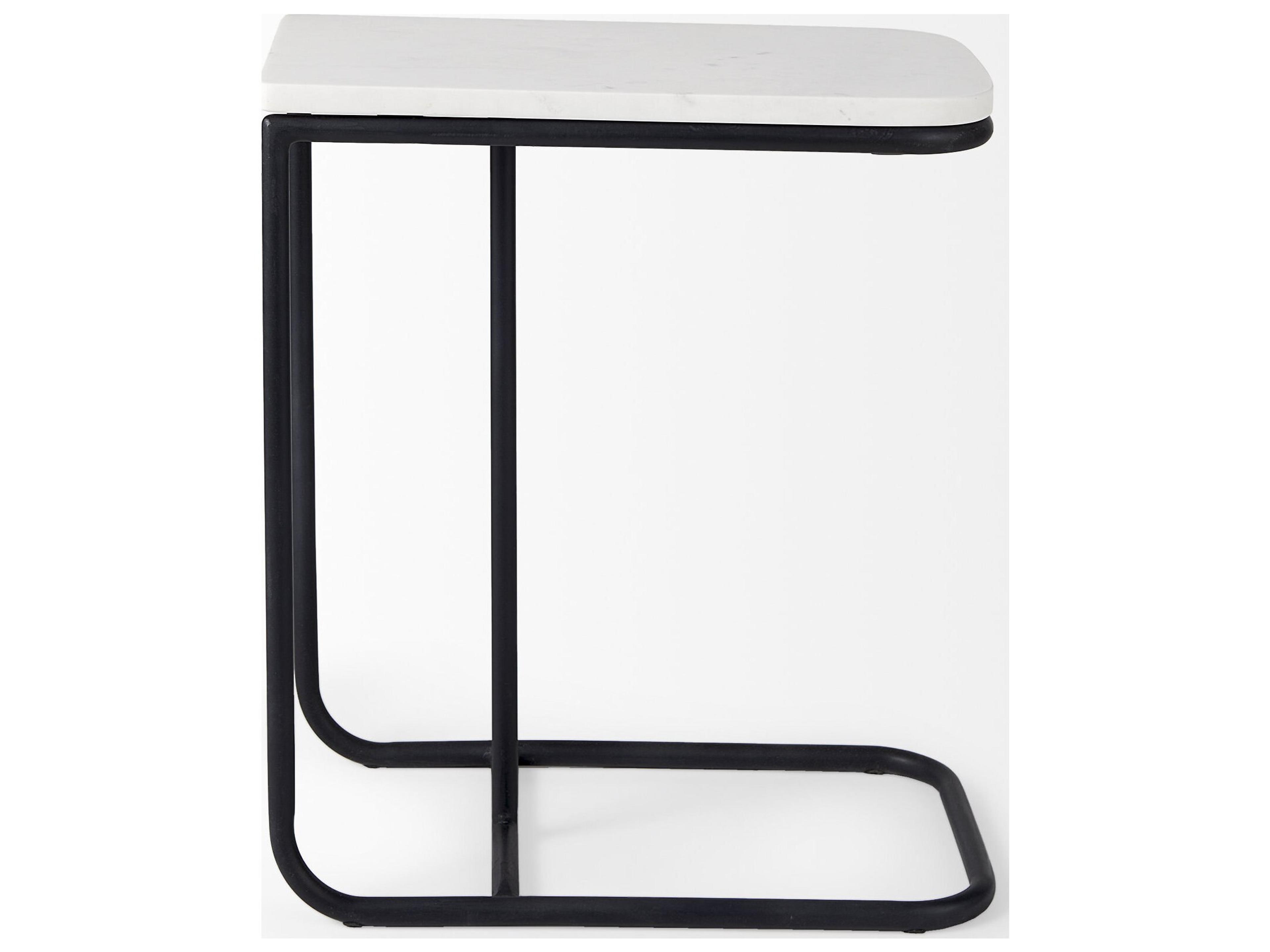 Mercana Kyra 12.0L x 20.0W x 23.0H White Marble Top W/Black Iron Frame C-Shaped End and Side Table