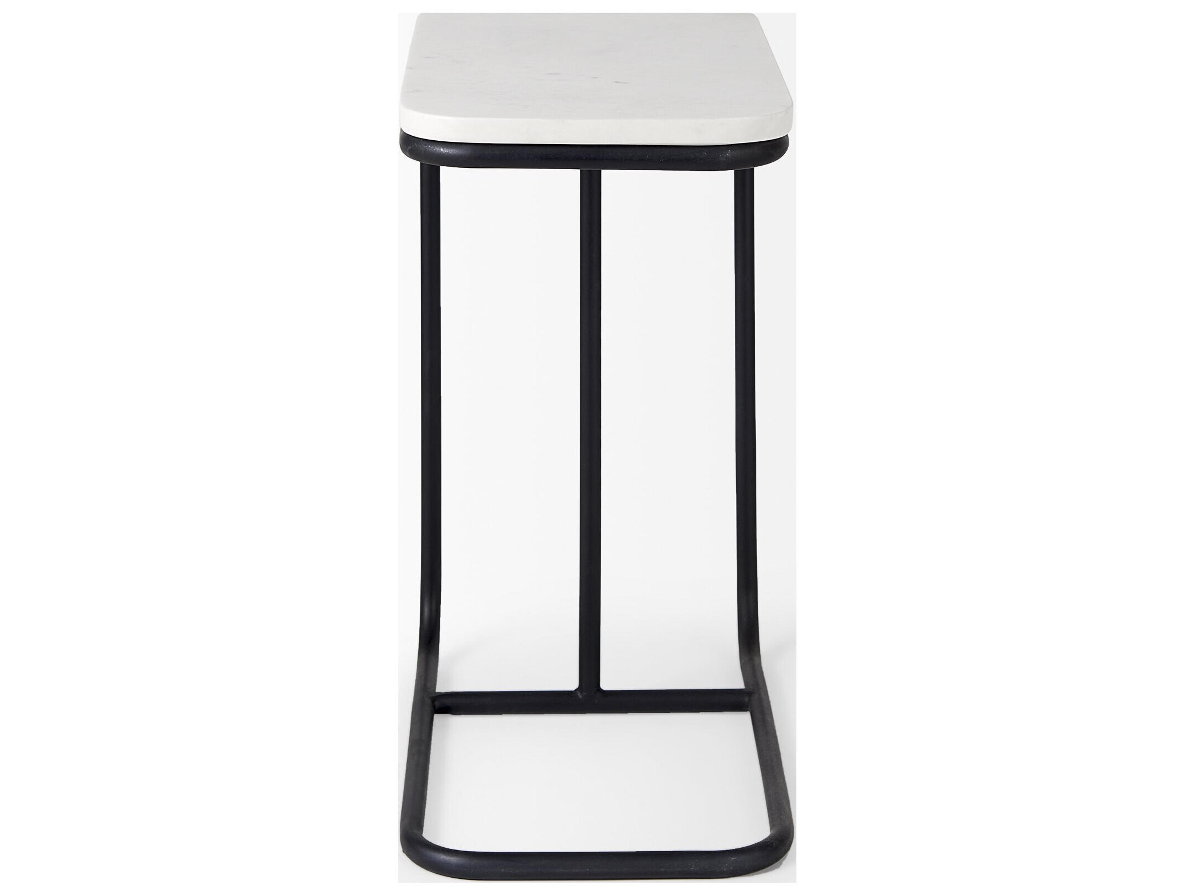 Mercana Kyra 12.0L x 20.0W x 23.0H White Marble Top W/Black Iron Frame C-Shaped End and Side Table